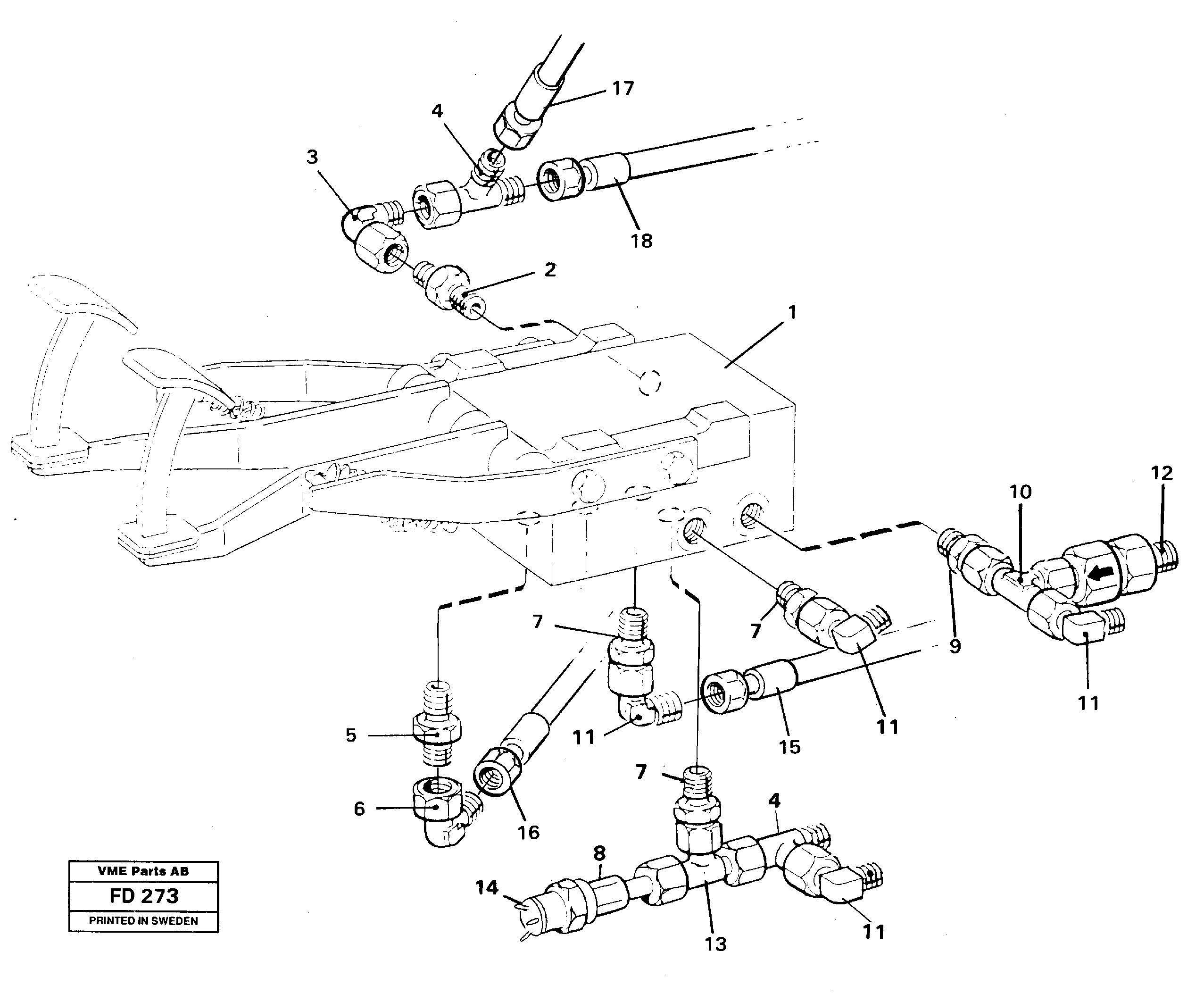 Pedal valve with connections — volvo parts diagram