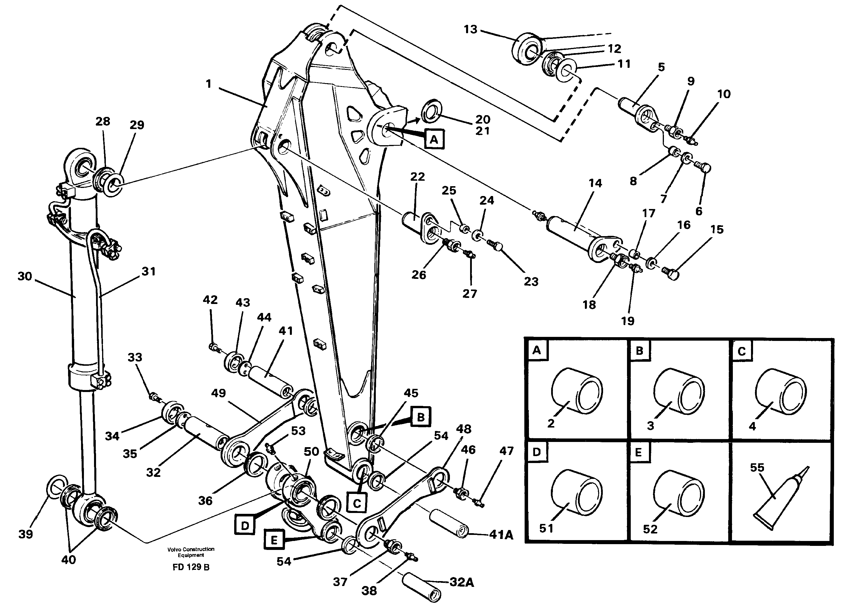 Backhoe dipper arm incl. connections, 2.0m 2.4m  14258753, 14262397 — volvo parts diagram