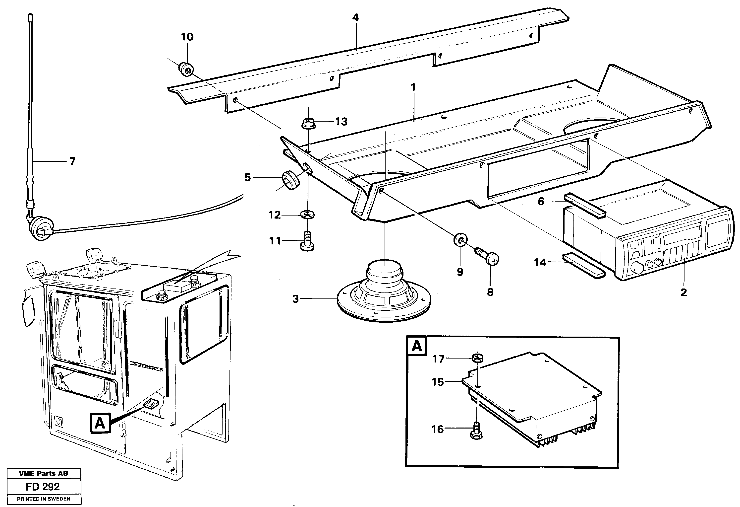 Radio installation, converter  14261180,14261162,14245382 — volvo parts diagram