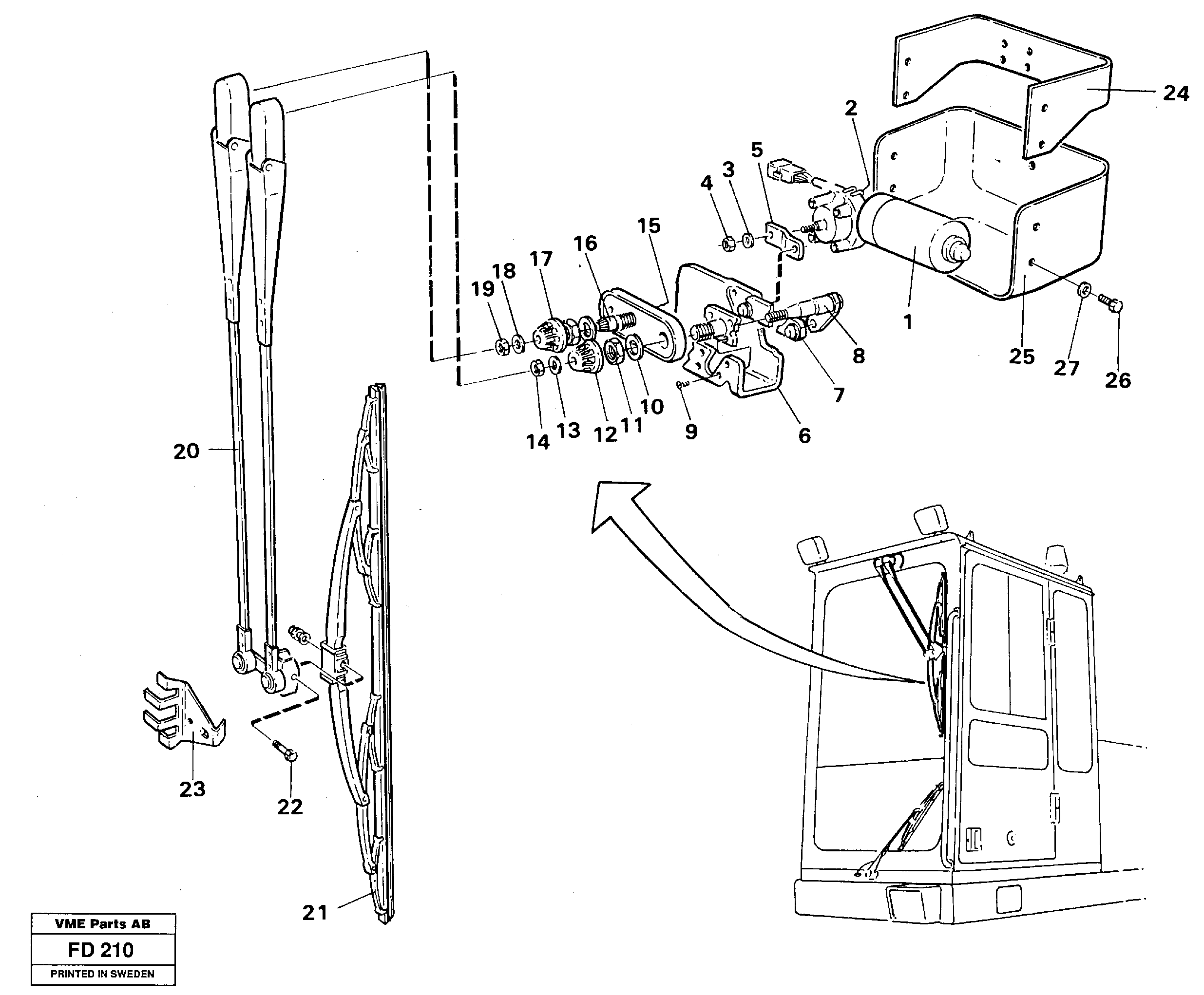 Windscreen wiper, upper — volvo parts diagram