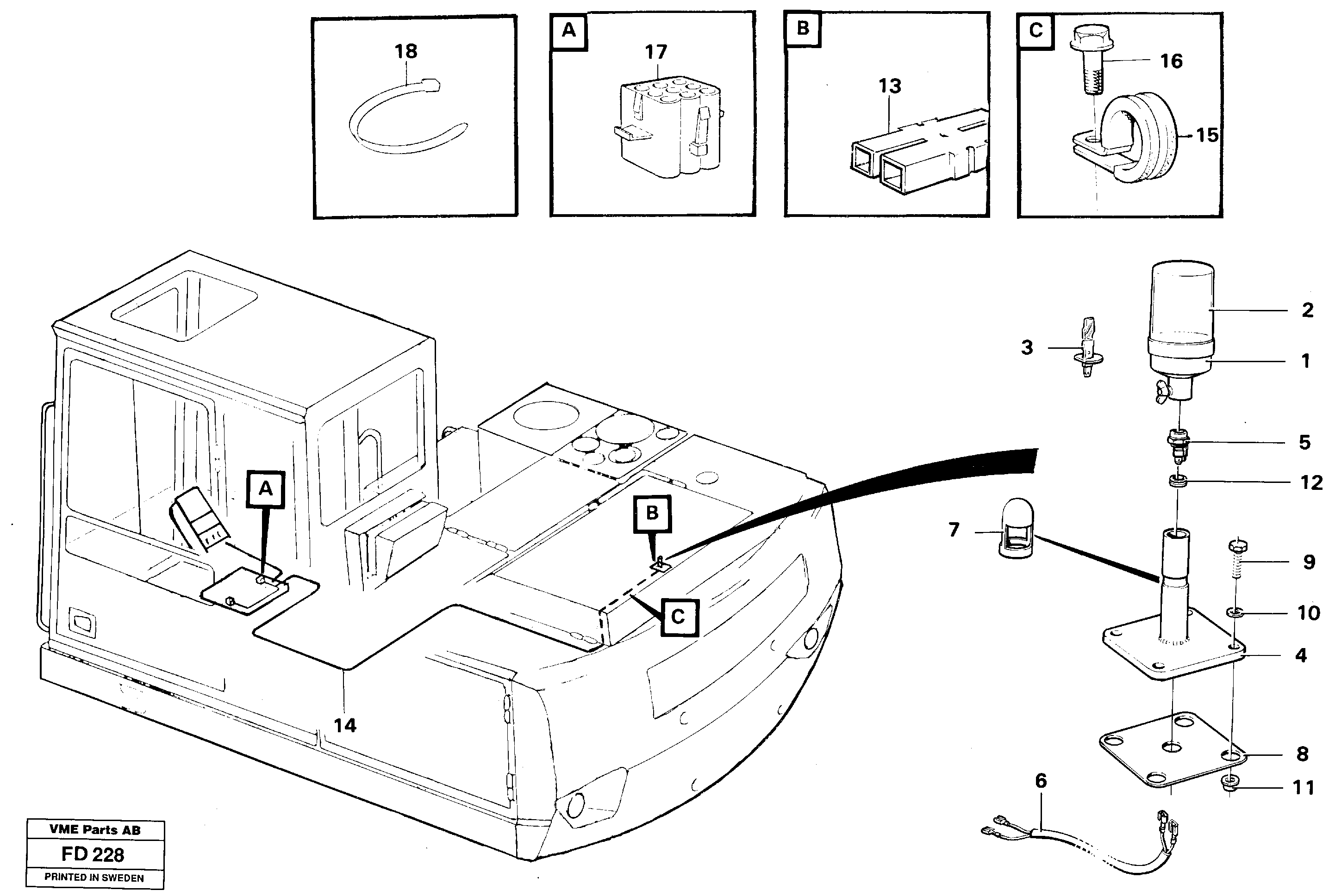 Rotating beacon at bonnet — volvo parts diagram