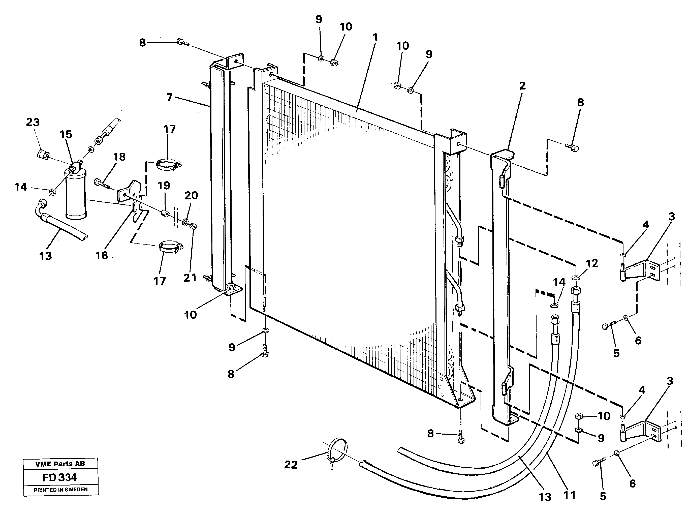 Condensor with fitting parts cooling agent R134 A  14261037 SER NO 40- — volvo parts diagram