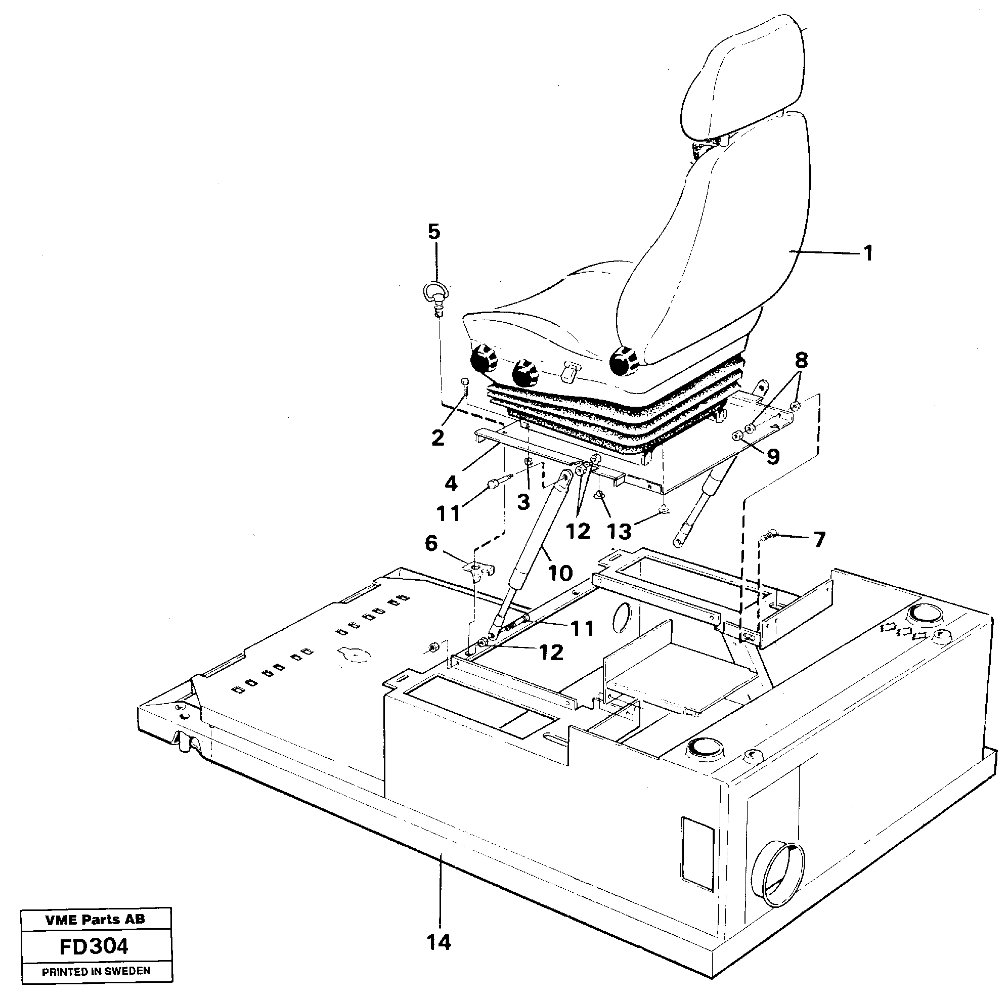 Drivers seat with fitting part — volvo parts diagram