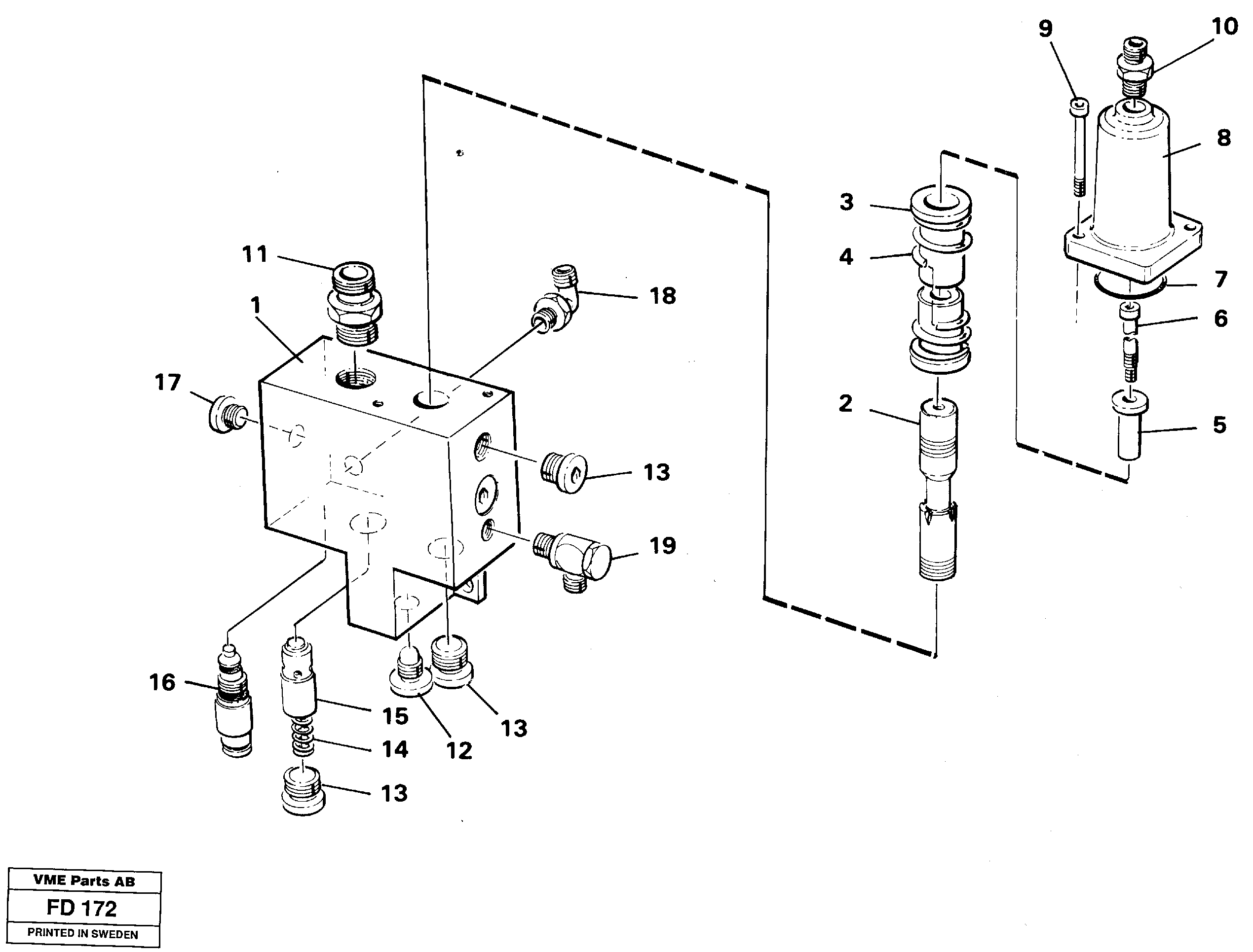 Hose rupture valve, adjustable boom — volvo parts diagram