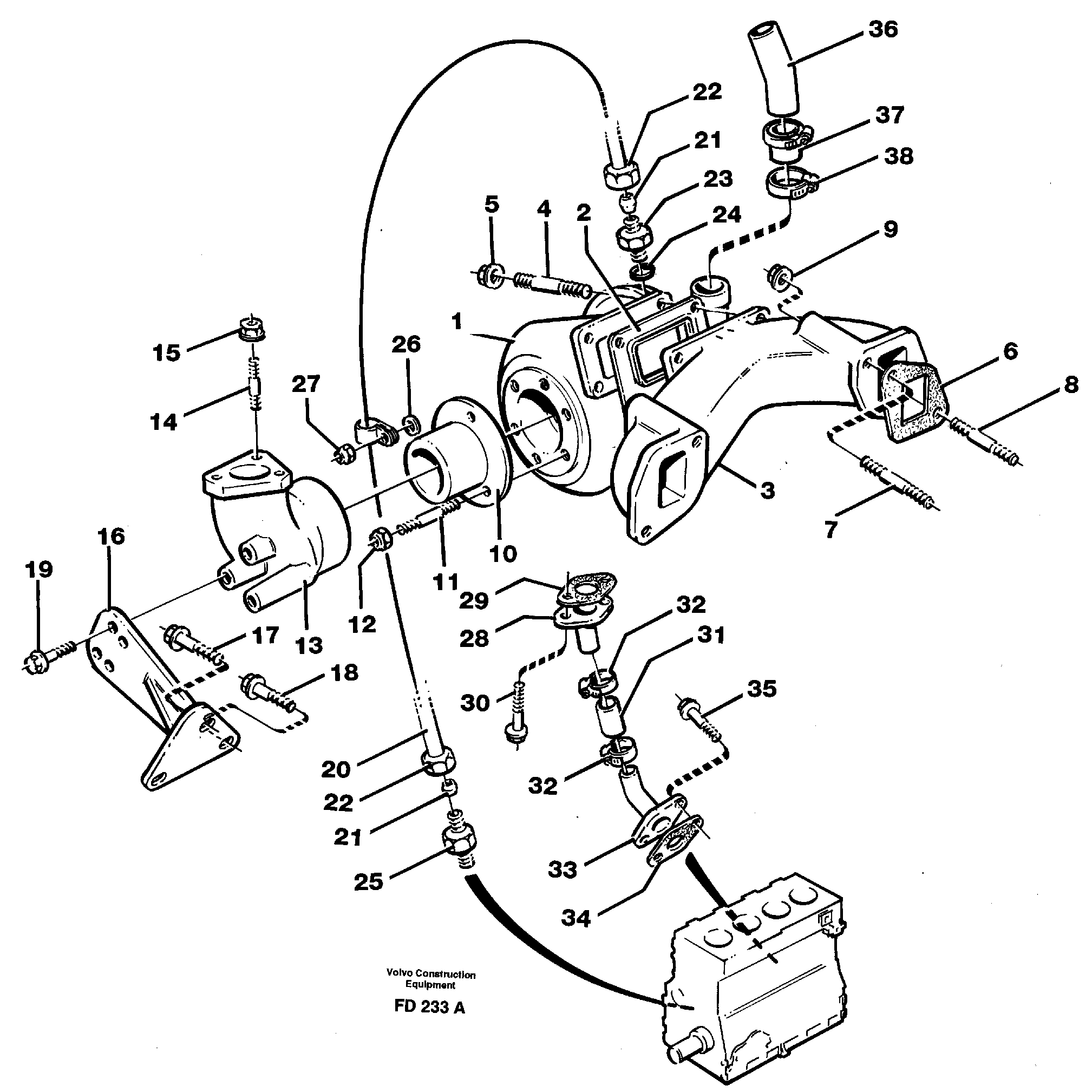 Turbocharger with exhaustmanifold — volvo parts diagram