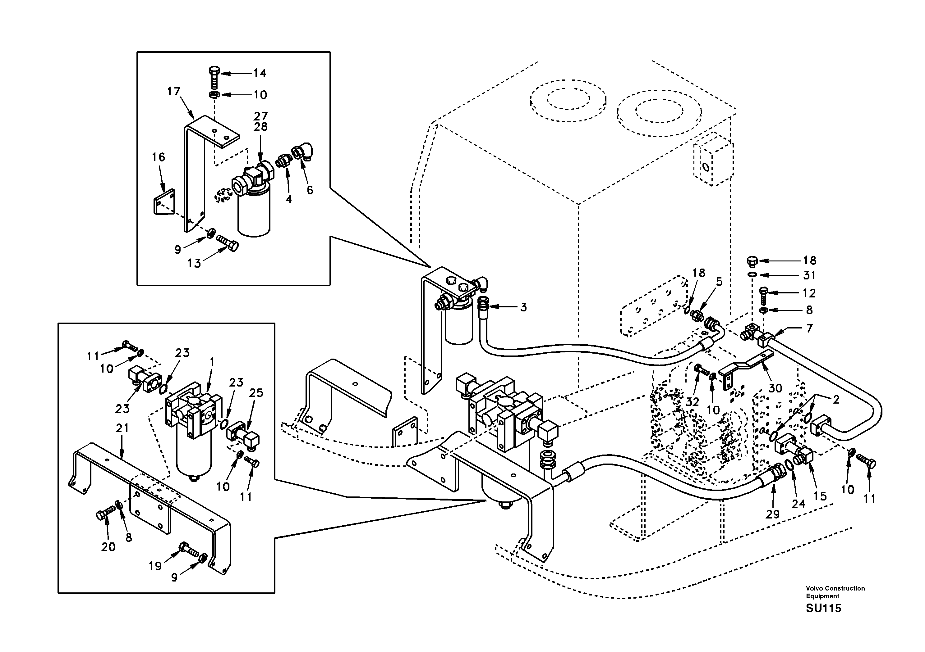 Hydraulic system, control valve to return filter — volvo parts diagram