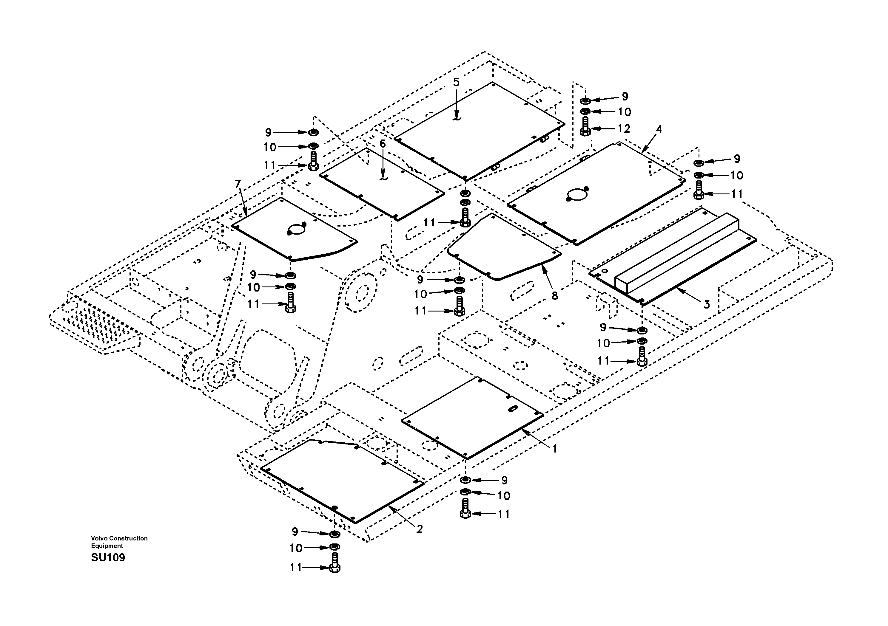 Hatches under engine, hydr.pumps, cooler, m.valve and fuel tank. — volvo parts diagram