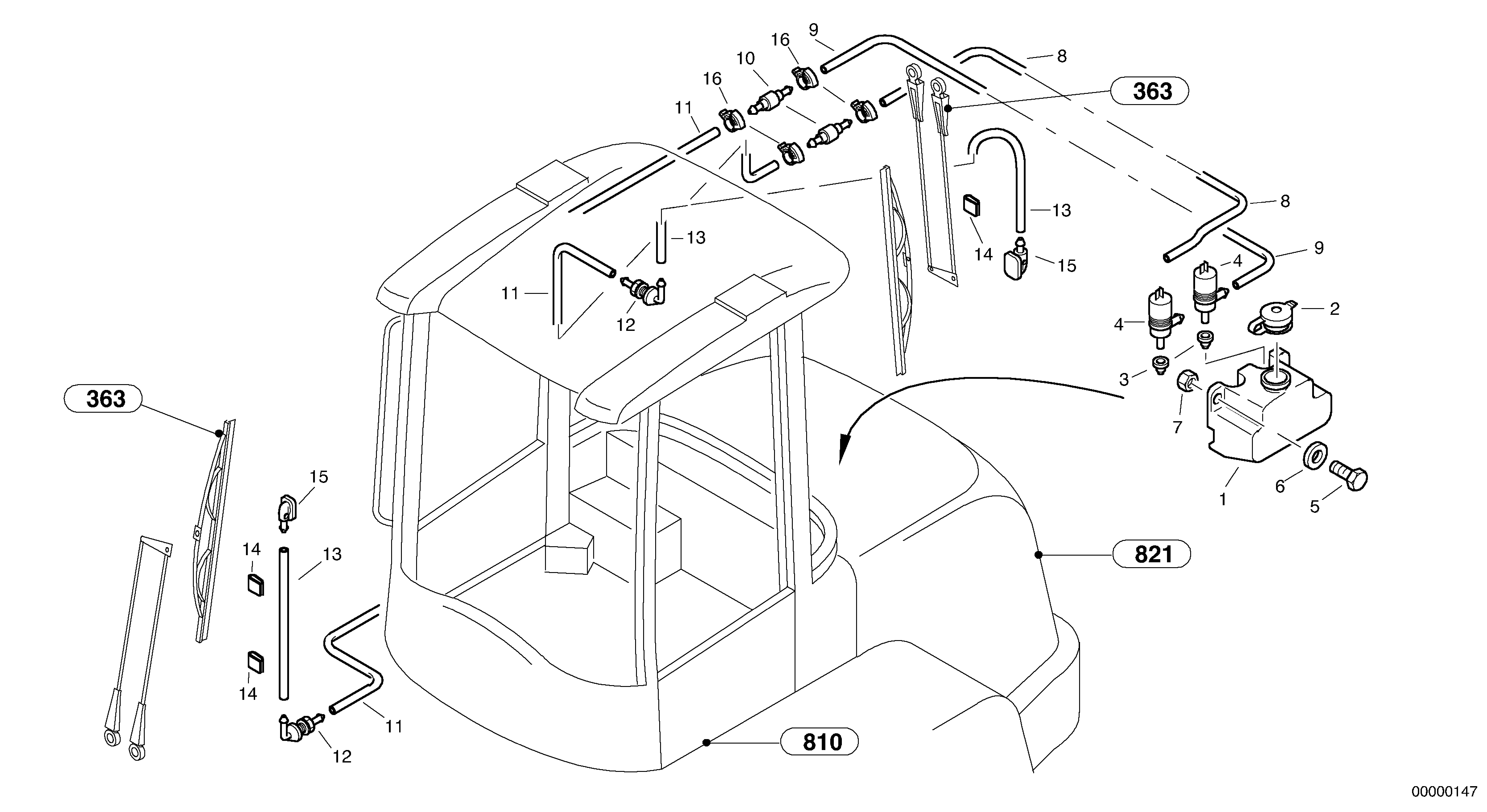 Windscreen washer system — volvo parts diagram