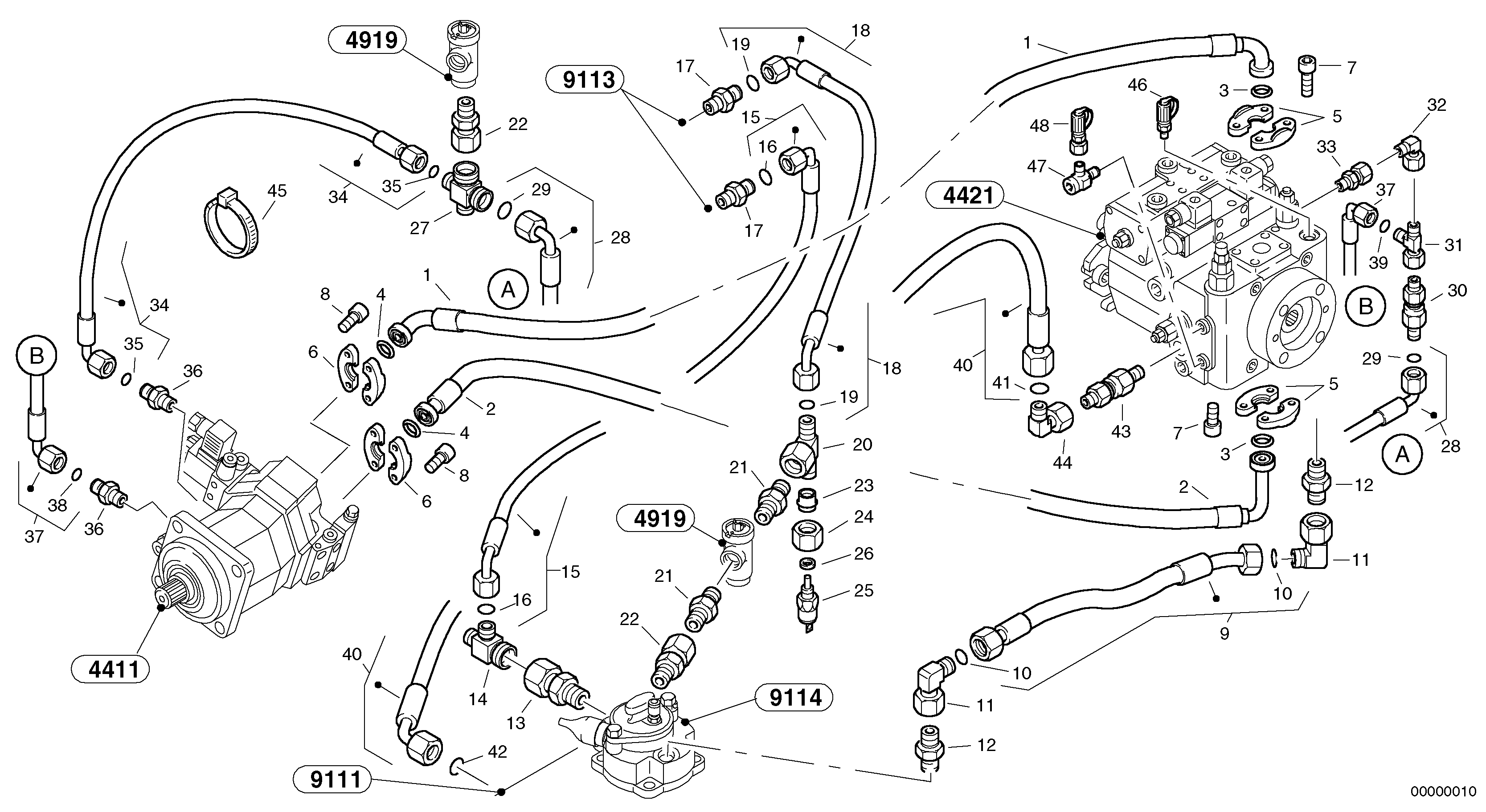 Lines - hydrostatic drive — volvo parts diagram