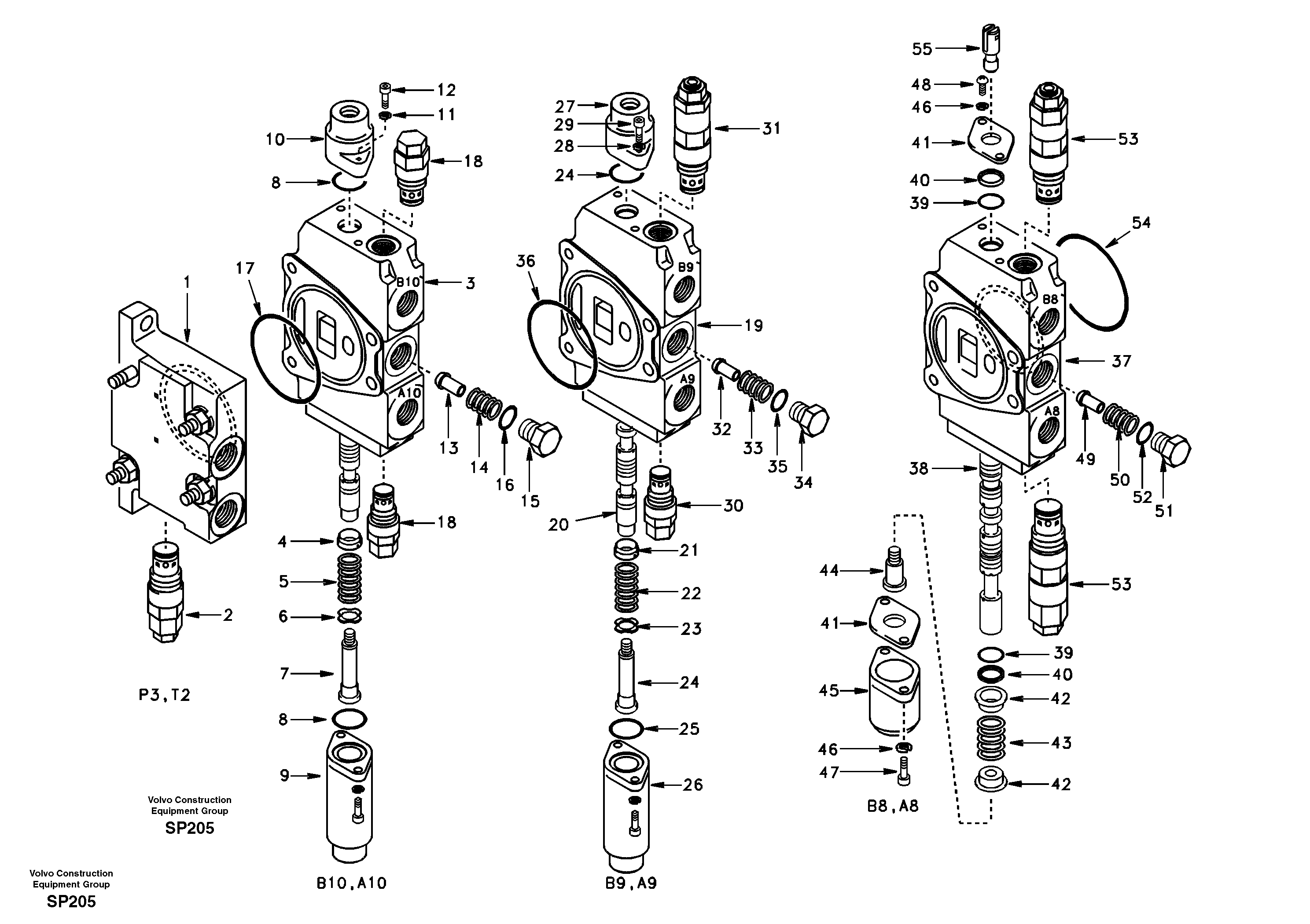 Main control valve, inlet and boom and boom swing — volvo parts diagram