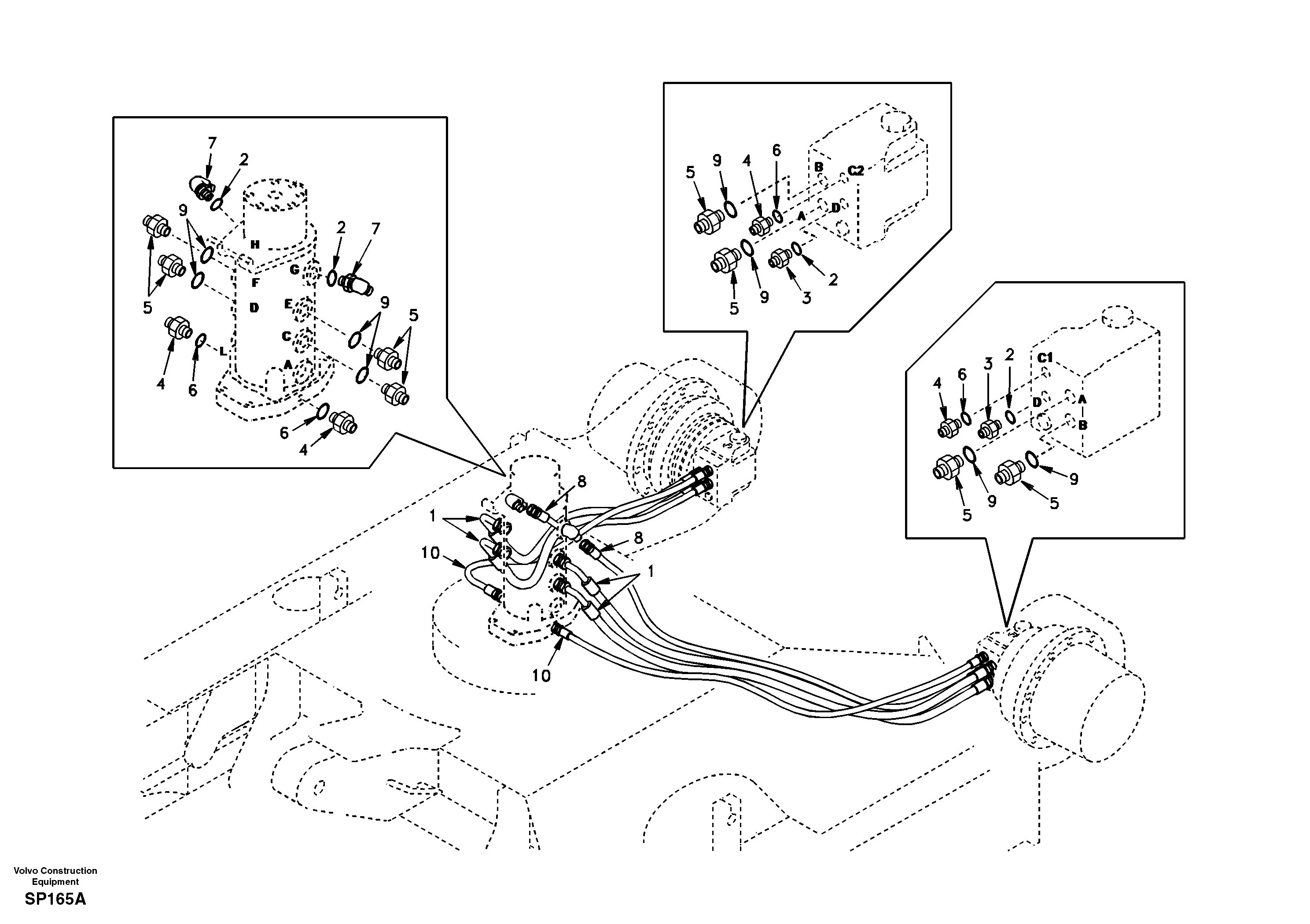 Turning joint line, turning joint to travel motor — volvo parts diagram