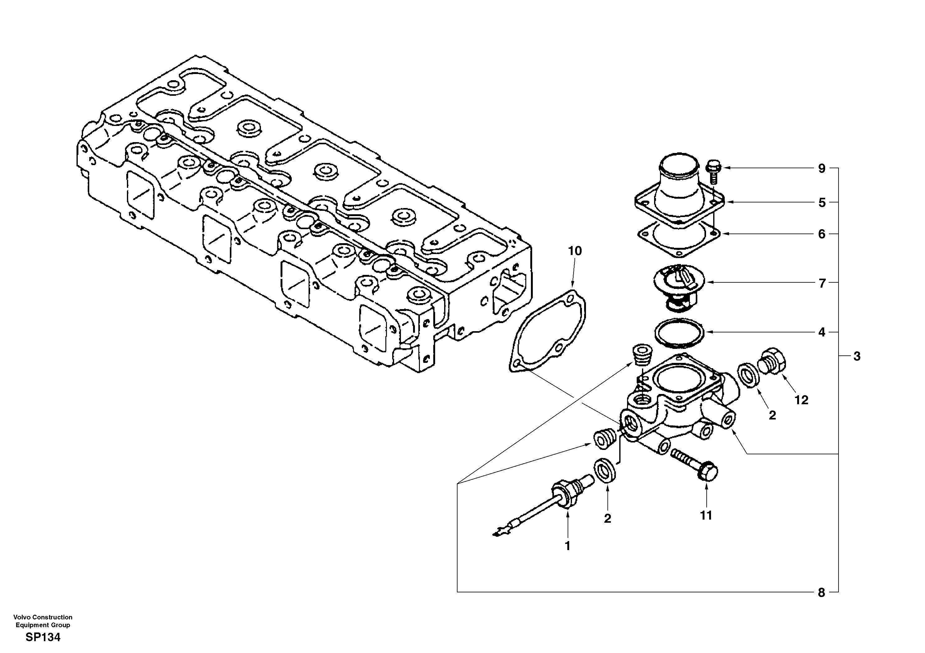 Thermostat housing — volvo parts diagram