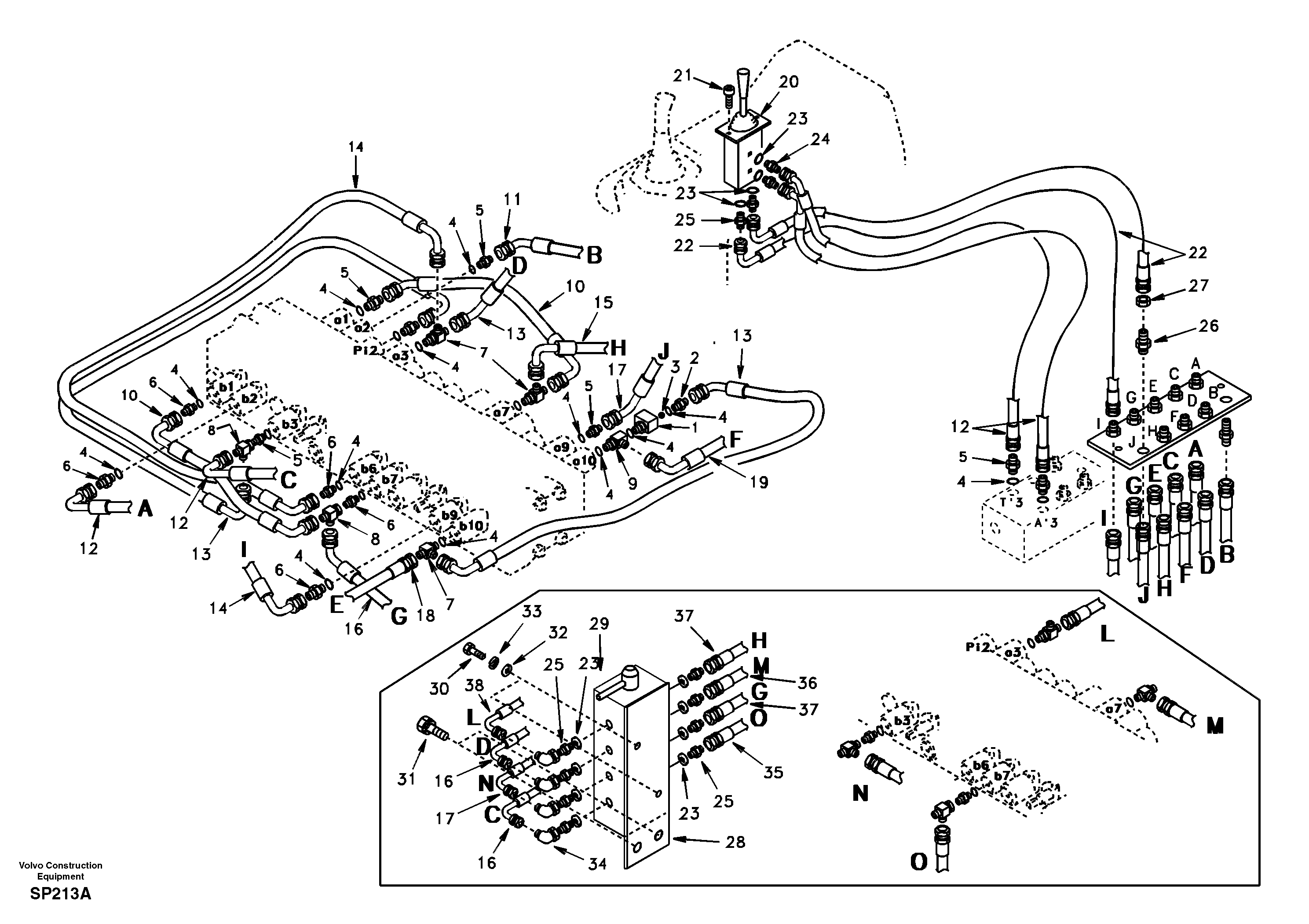 Servo system, control valve to remote control valve  8278113, 8278114 SER NO 20355- — volvo parts diagram