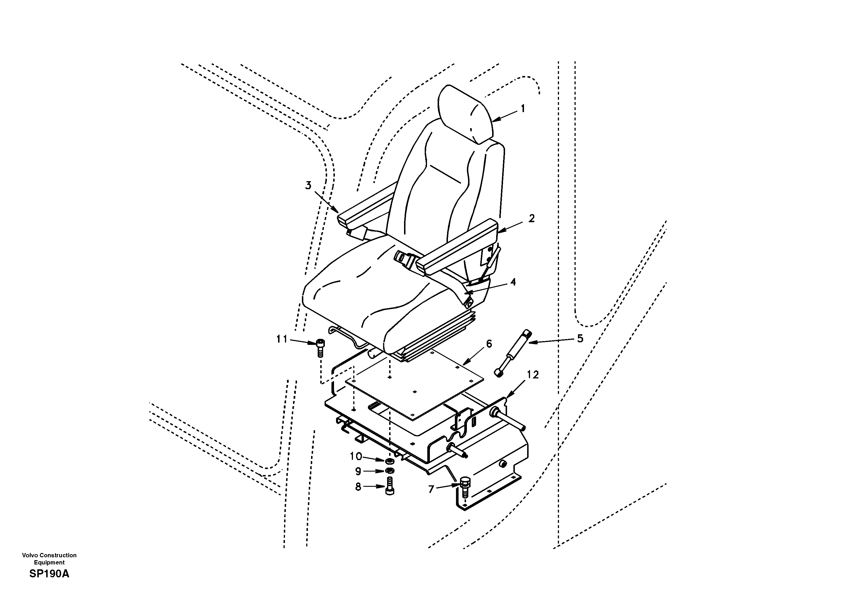 Operator seat with fitting parts — volvo parts diagram
