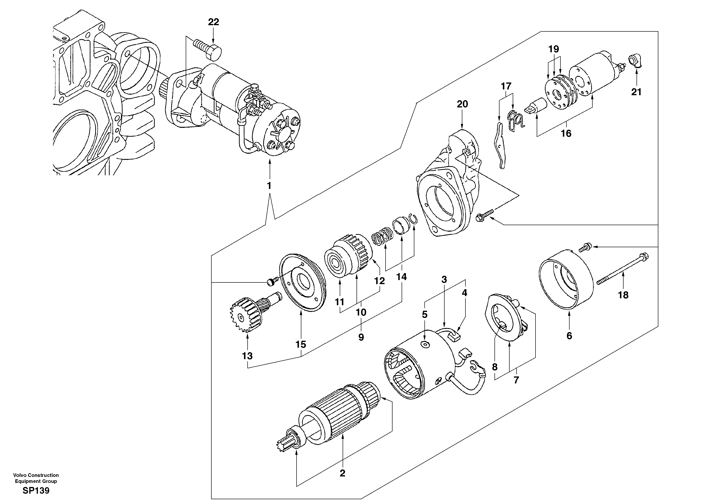 Starter motor, mounting — volvo parts diagram