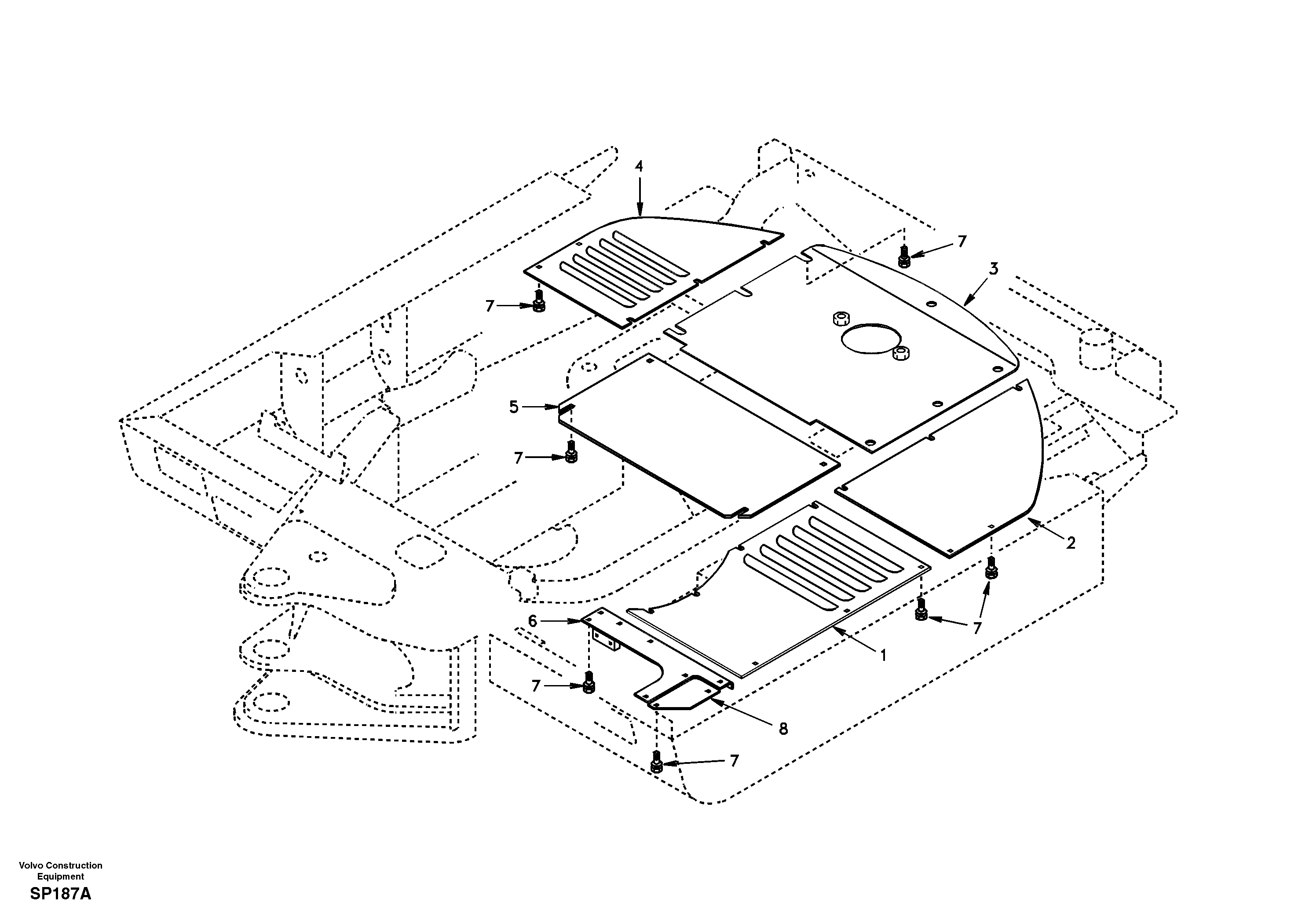 Hatches under engine, hydr.pumps, cooler, m.valve and fuel tank. — volvo parts diagram