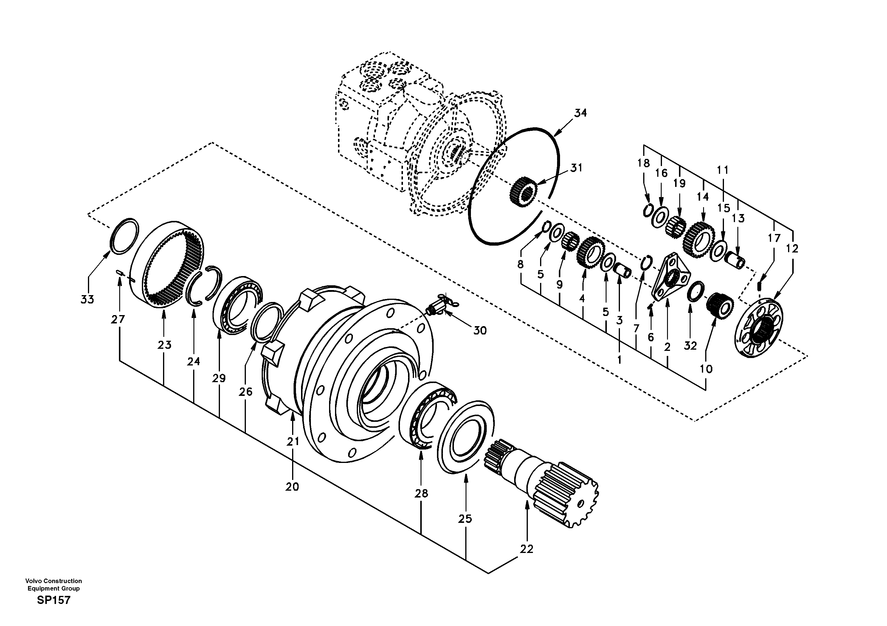 Swing gearbox — volvo parts diagram