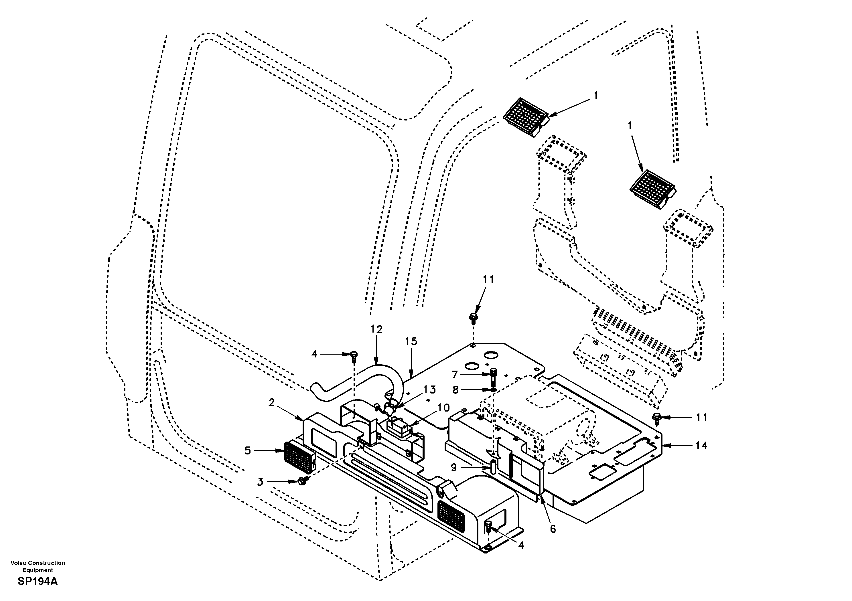 Air duct in cabin and cabin floor — volvo parts diagram