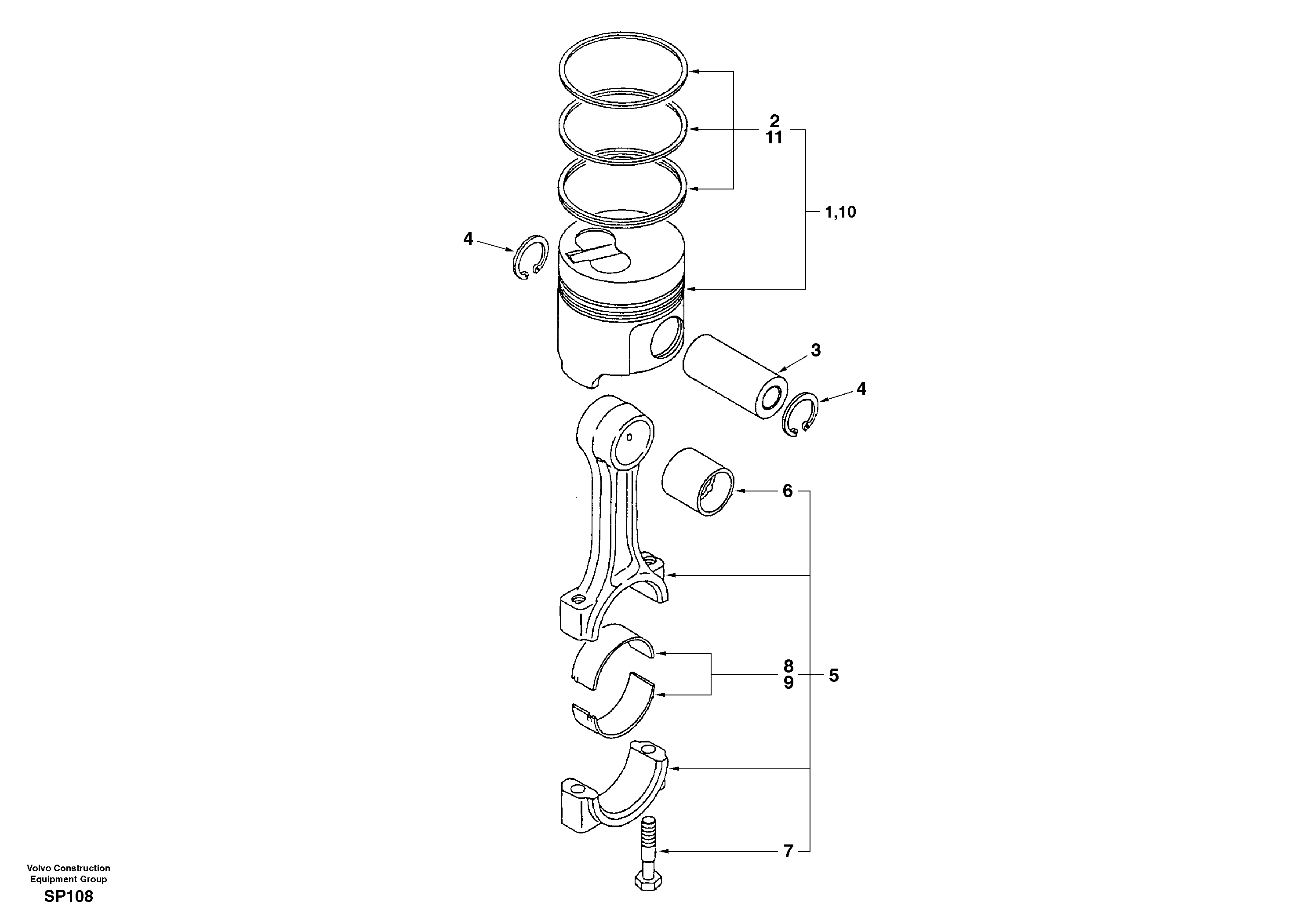 Connecting rod and piston — volvo parts diagram