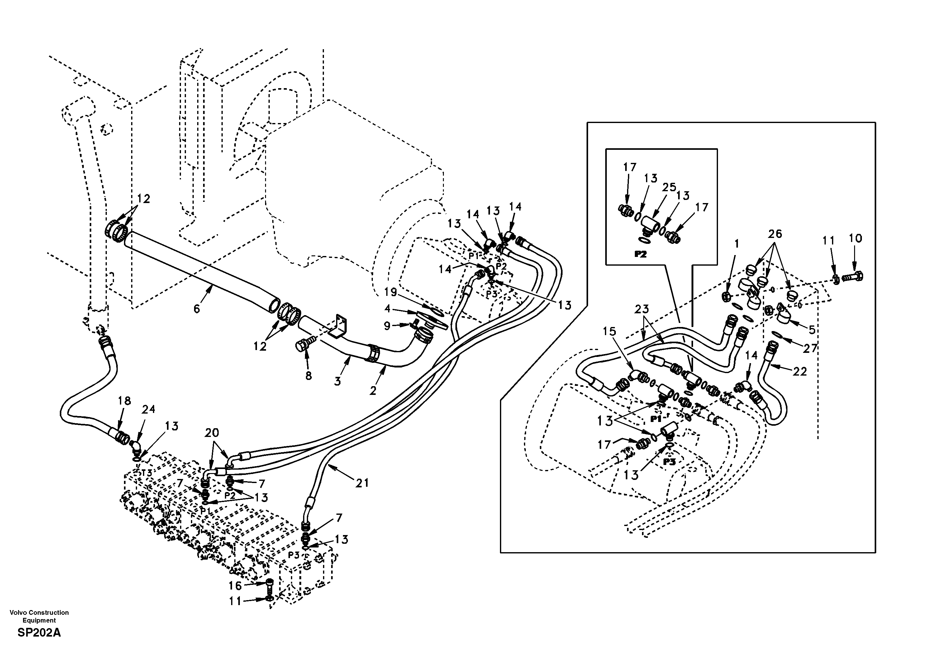 Hydraulic system, hydraulic tank to hydraulic pump — volvo parts diagram