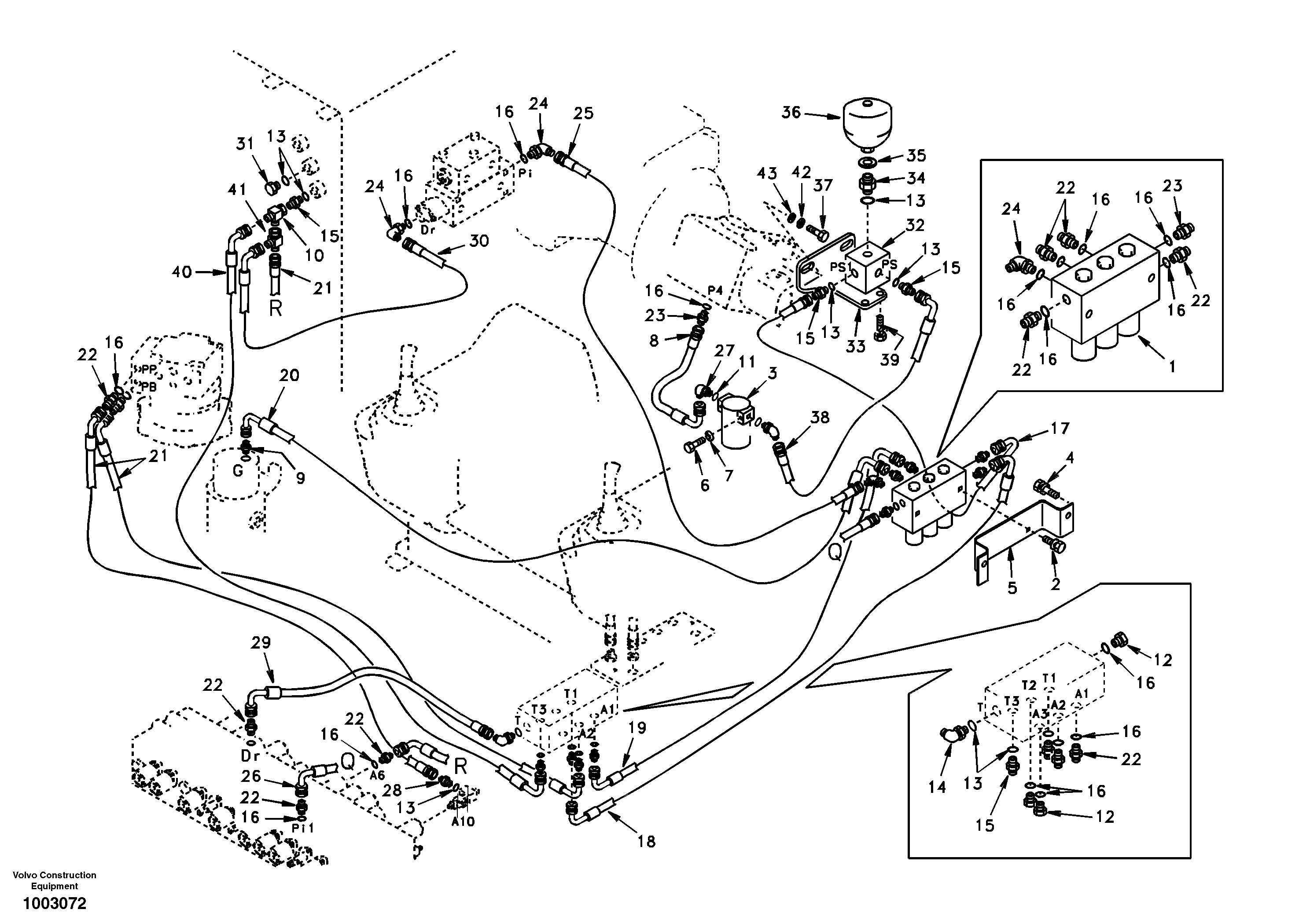 Servo system, control valve to solenoid valve and swing motor. — volvo parts diagram