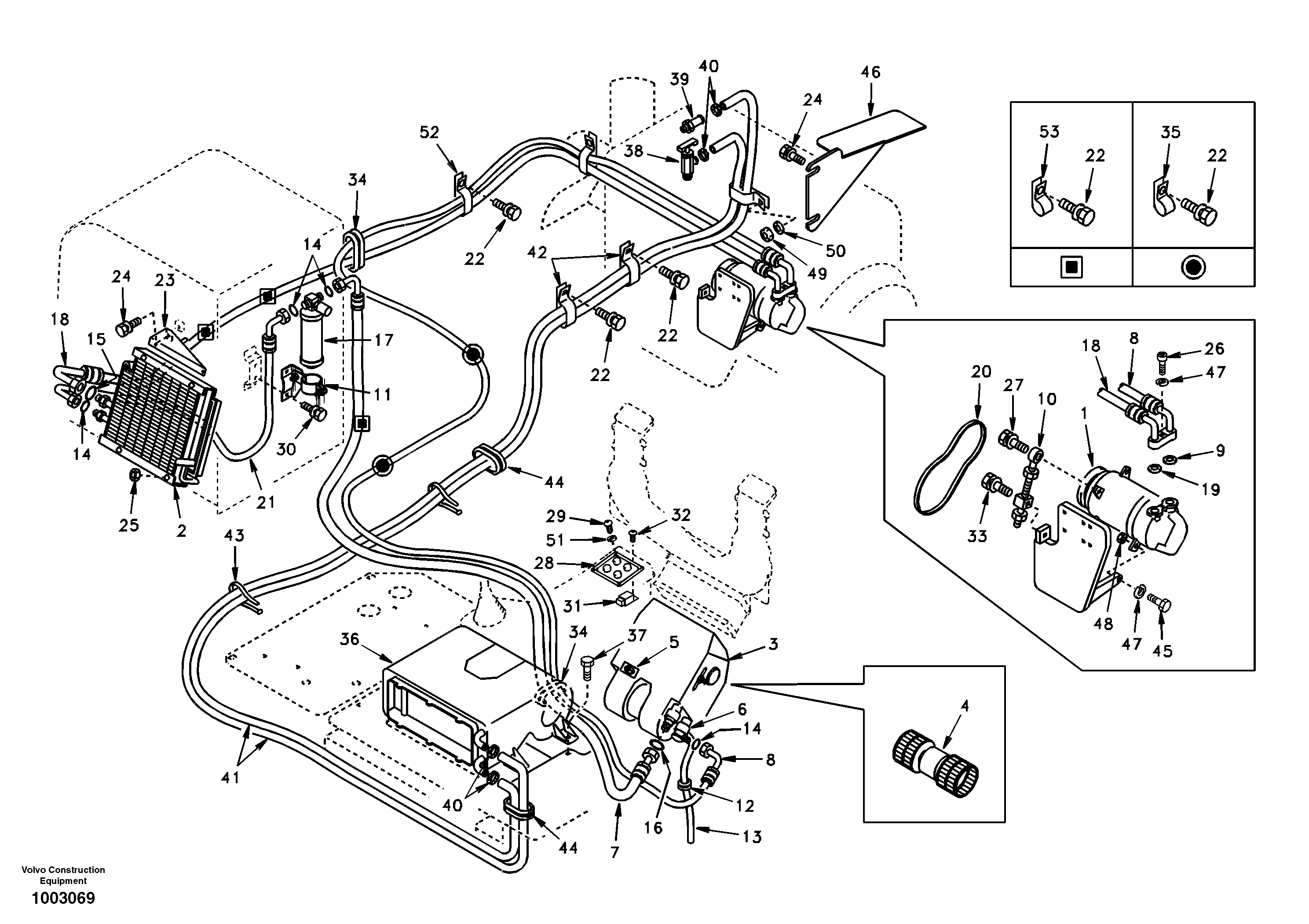 Air conditioning line, cooling and heater — volvo parts diagram