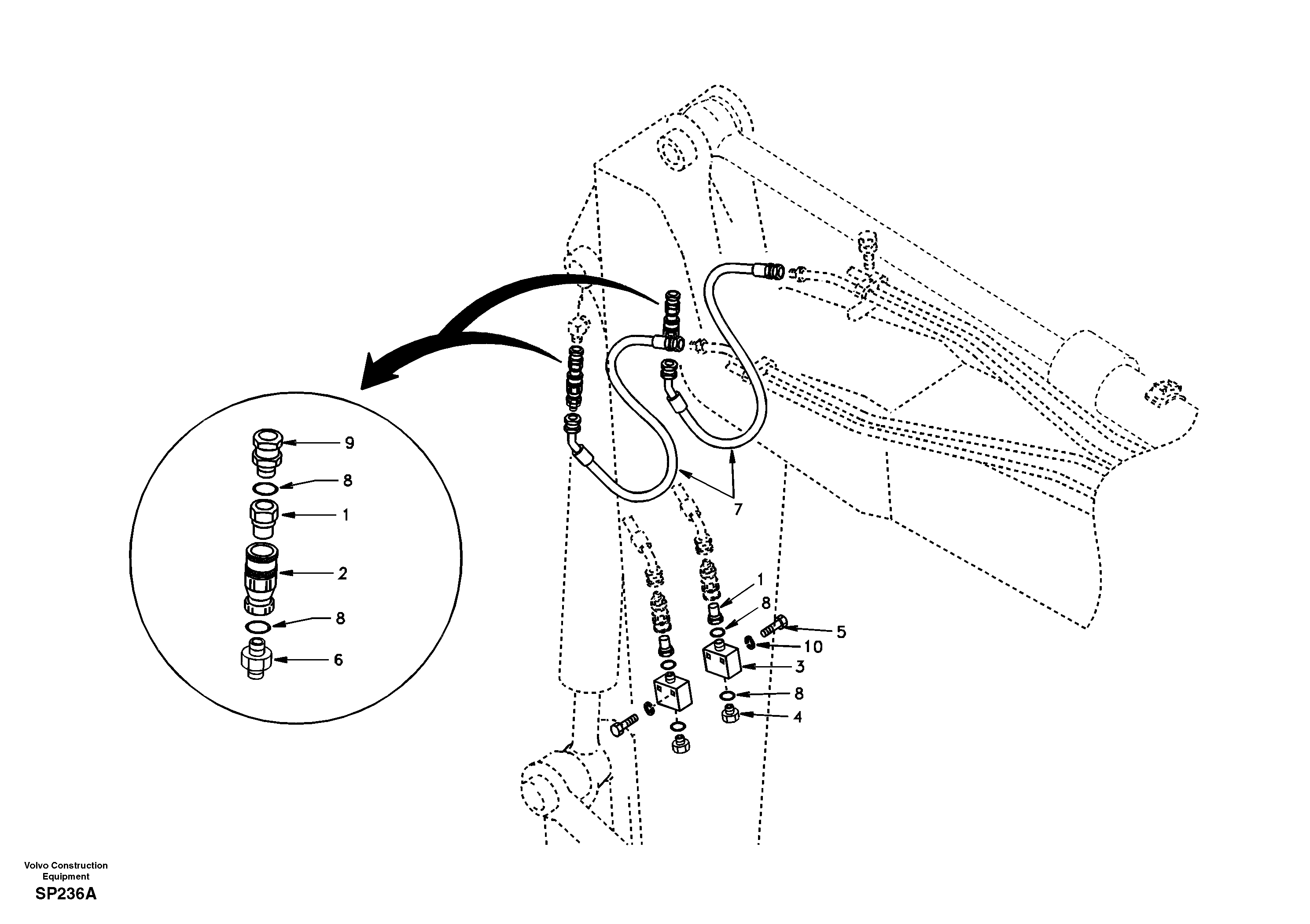 Rotator hydraulic, dipper arm — volvo parts diagram