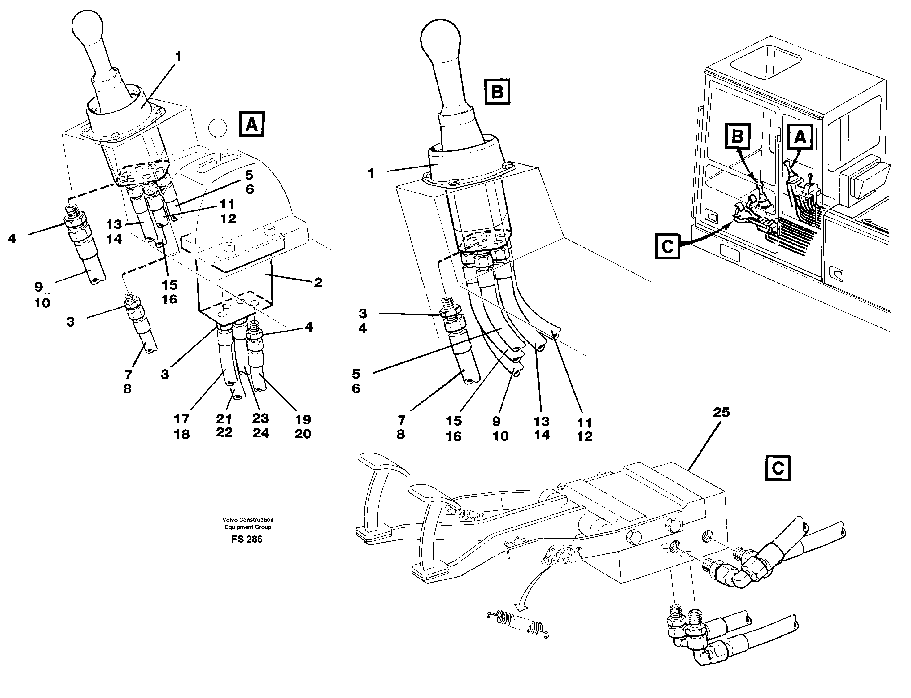 Steering valves Lh/rh with fittings and hoses — volvo parts diagram