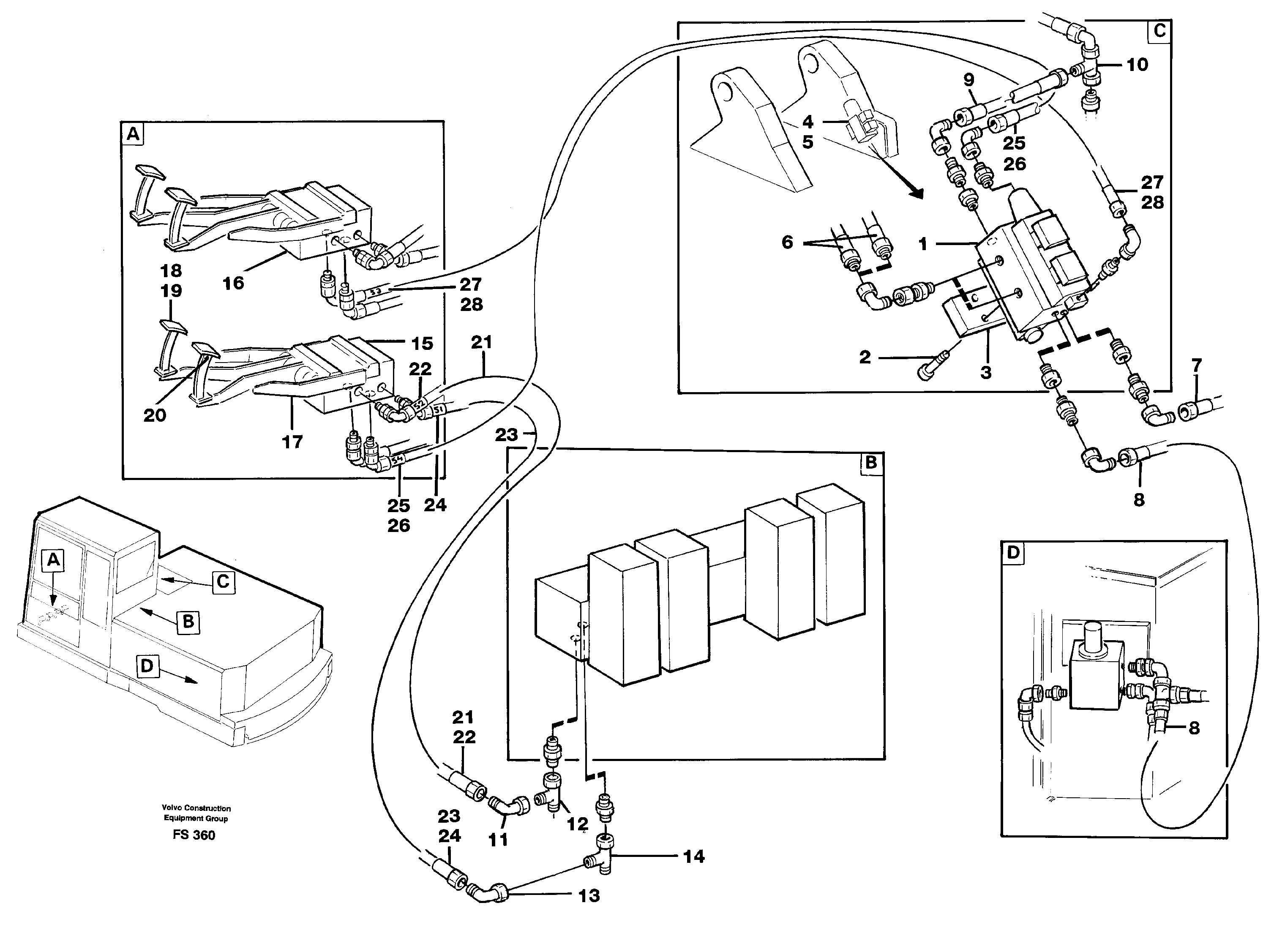 Hydraulics for rotator in basemachine Pedal-controlled  14248104 — volvo parts diagram