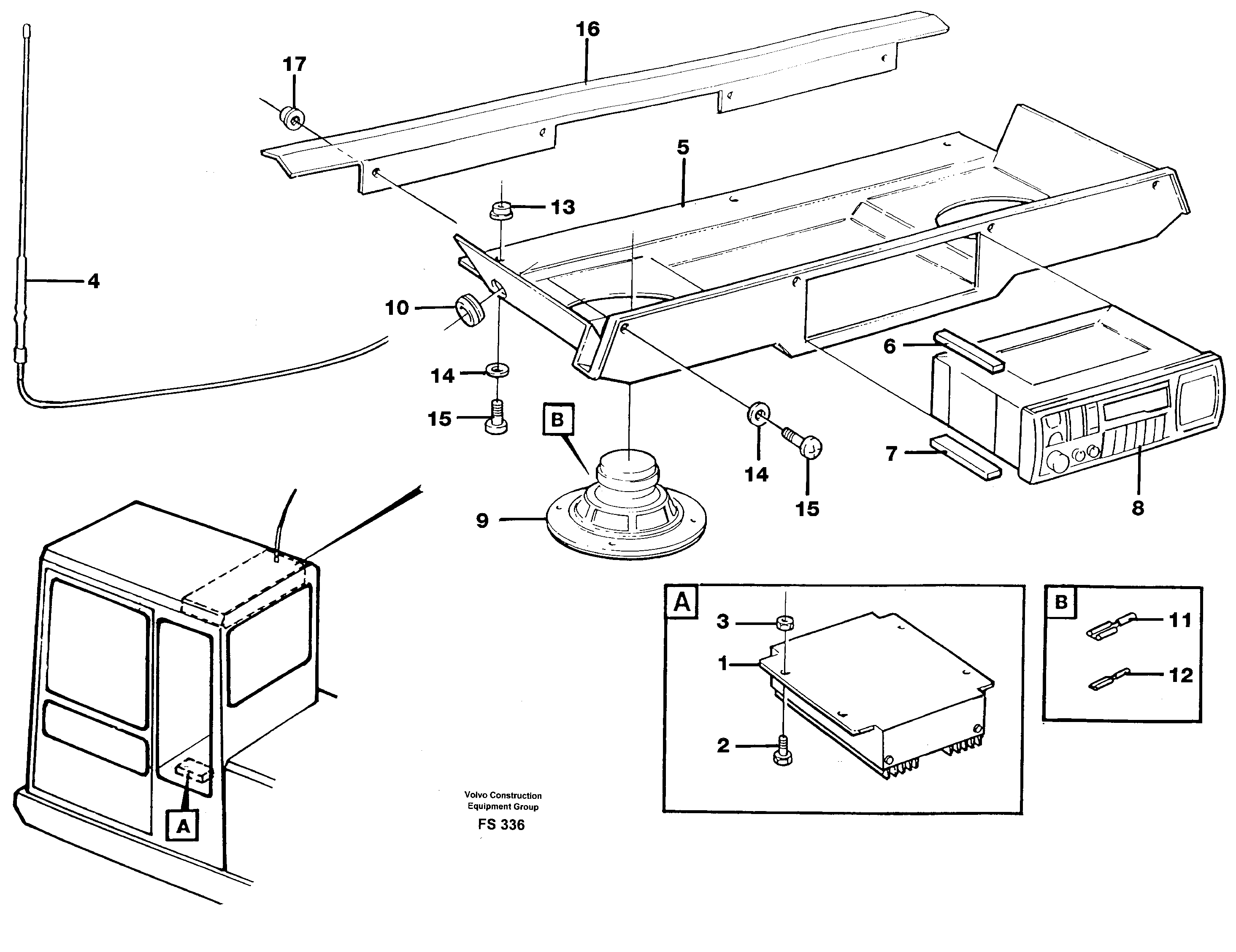 Radio installation - incl. voltage reducer  14261180 — volvo parts diagram