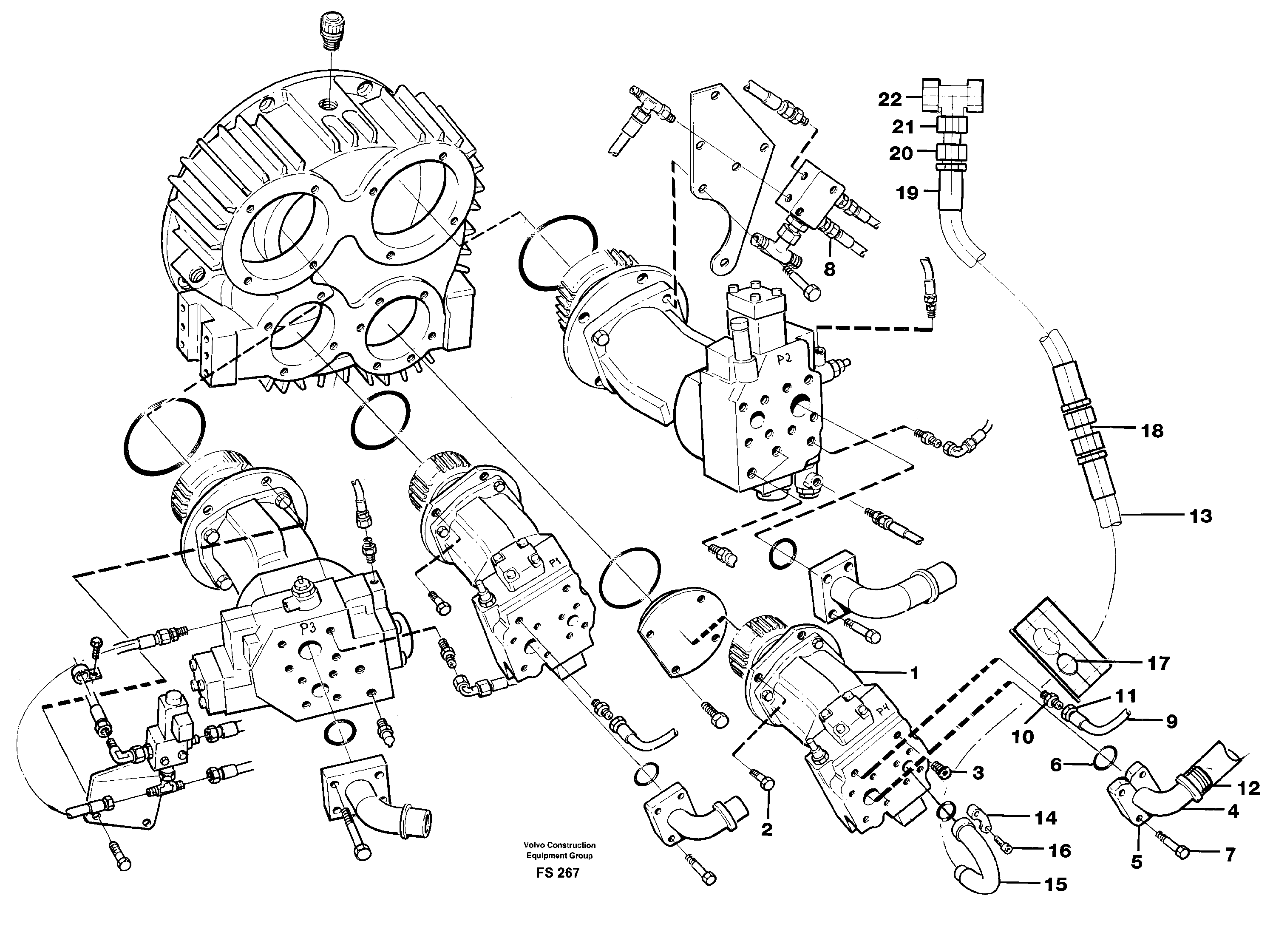 Pump P4 equipment 55 cm3 104 l/min, Magnet equipment Ohio  14239709, 14262156 — volvo parts diagram