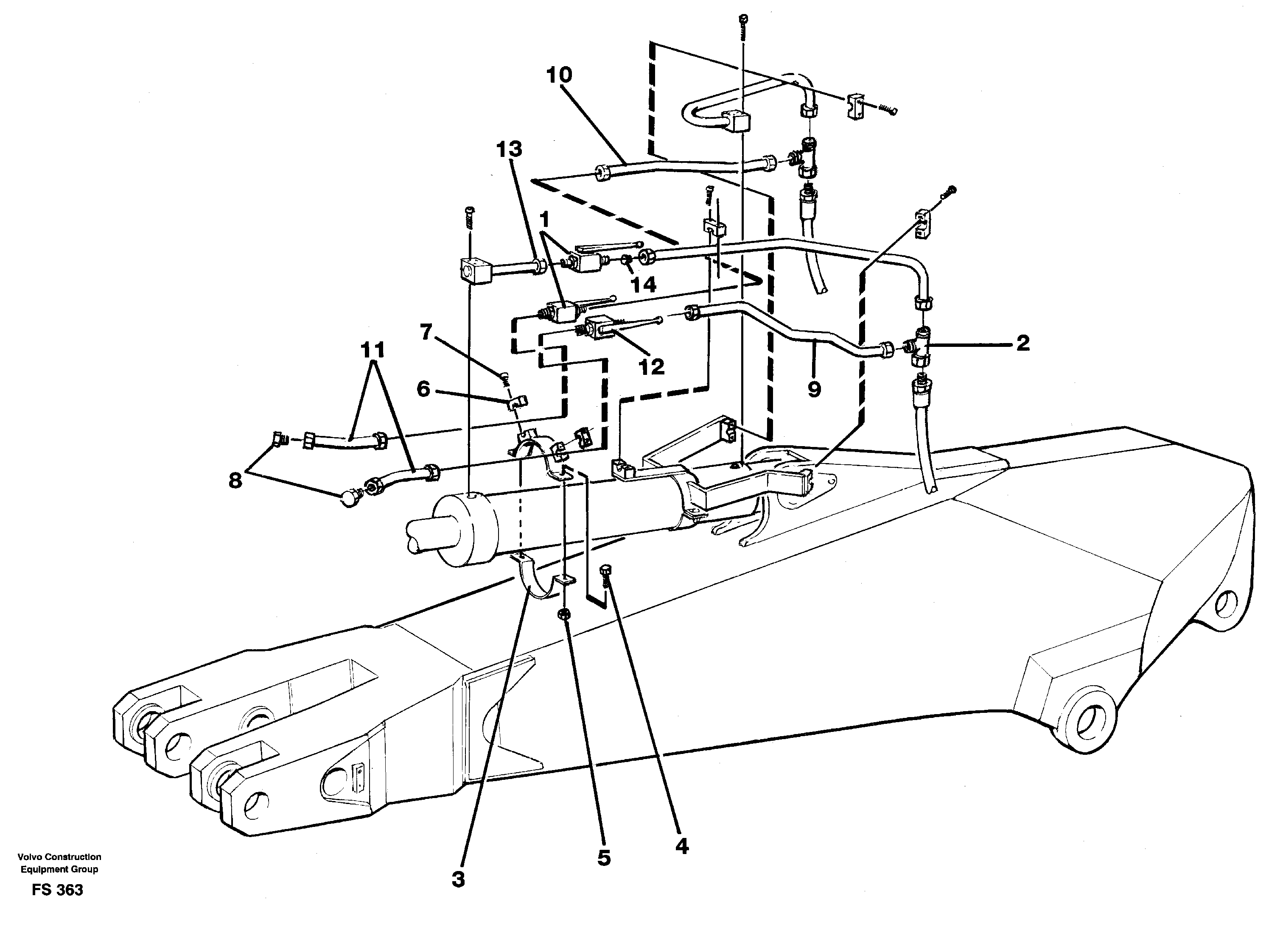 Hydraulics for parallel- conn. clamshell on dipper2.50/3.50m/shut-off cocks  14260690  14260693 — volvo parts diagram
