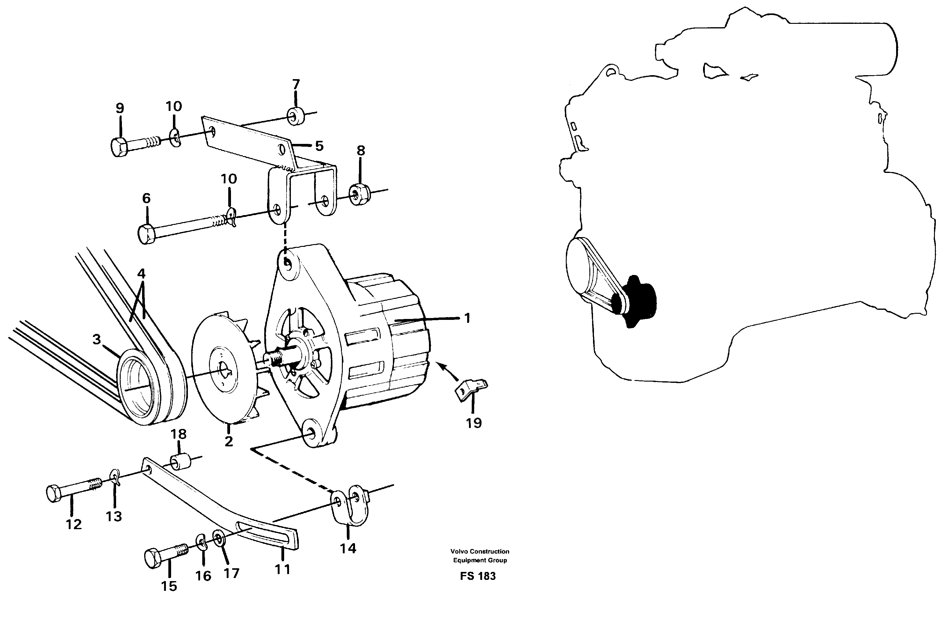 Alternator with assembling details — volvo parts diagram