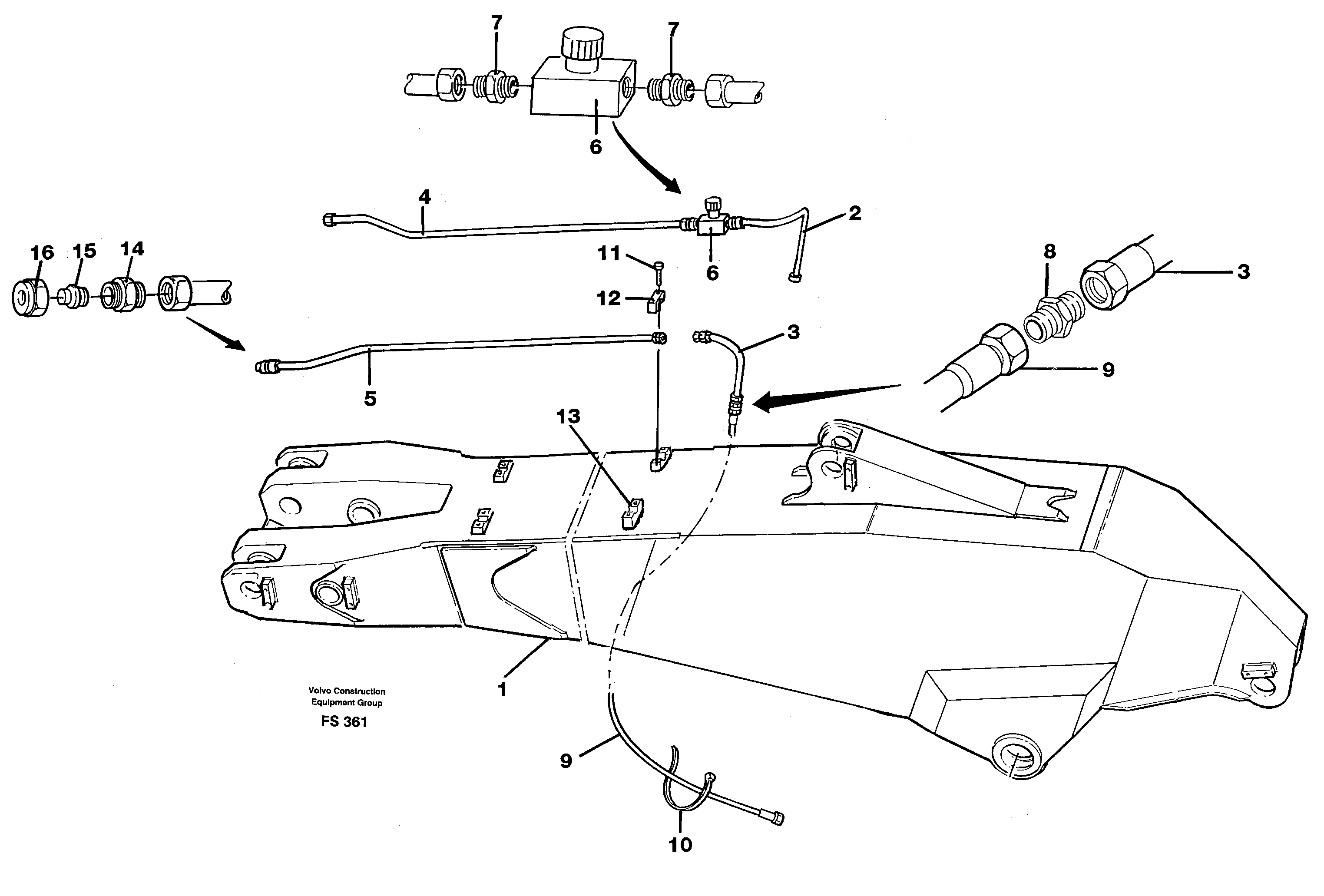 Hydraulics for slope/rot.on dipper arm 2.50/3.50 M  14254106 14256614 14254109 — volvo parts diagram