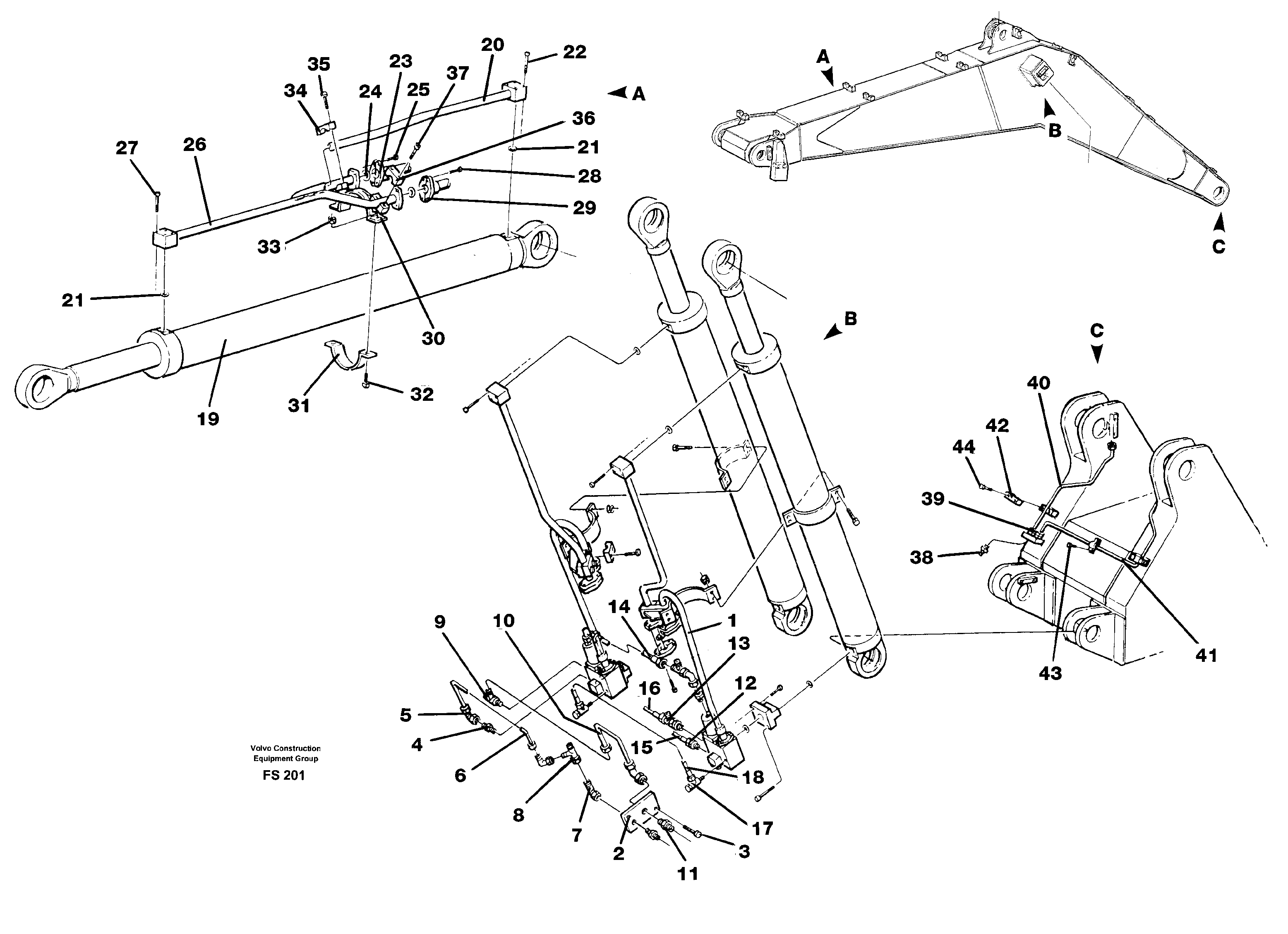 Backhoe boom 6.65 m  14257300 — volvo parts diagram
