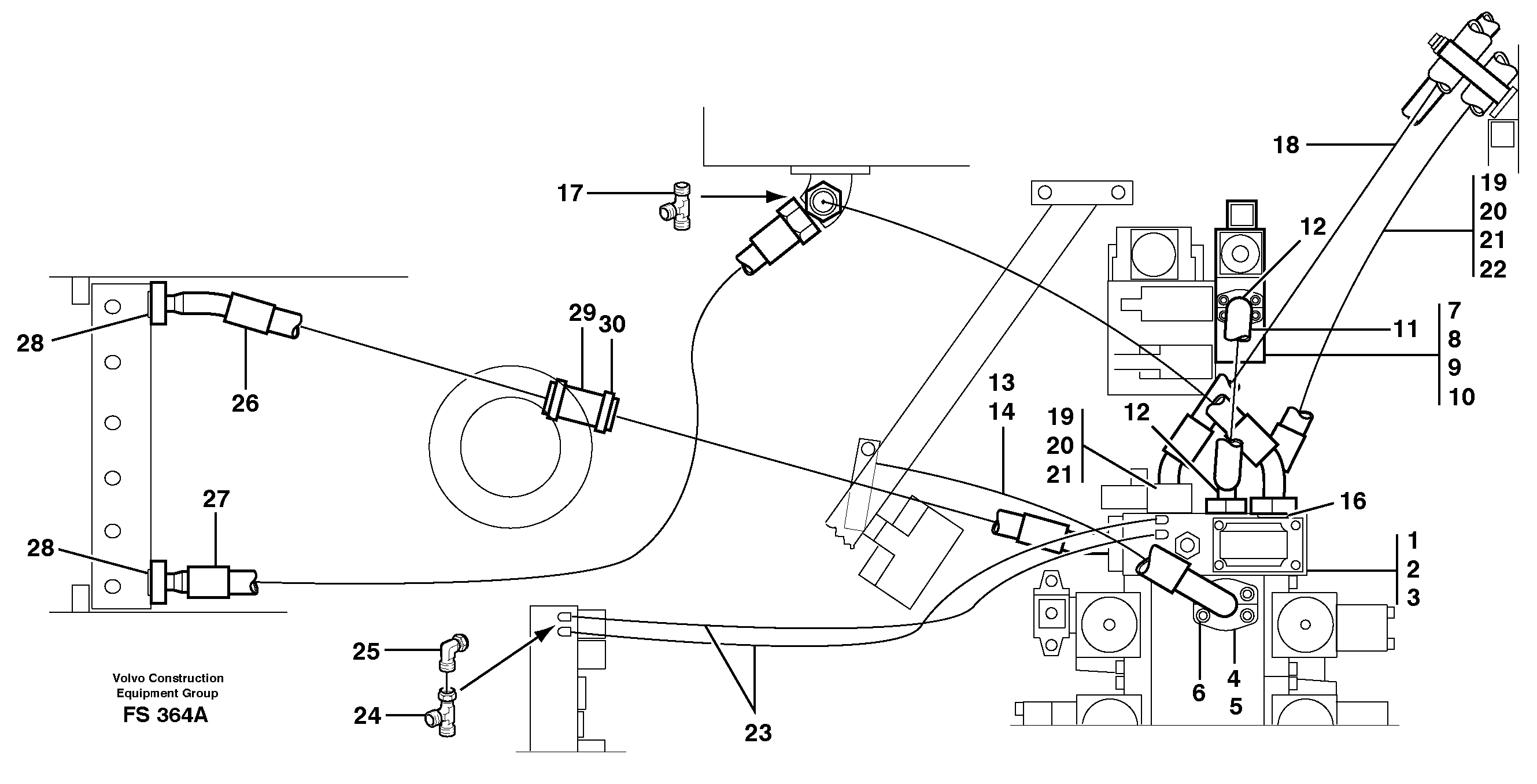 Hydraulics for hammer in base machine 1 and 2 pumps  SER NO -1389 = 14258370, SER NO 1390- = 14260168 — volvo parts diagram