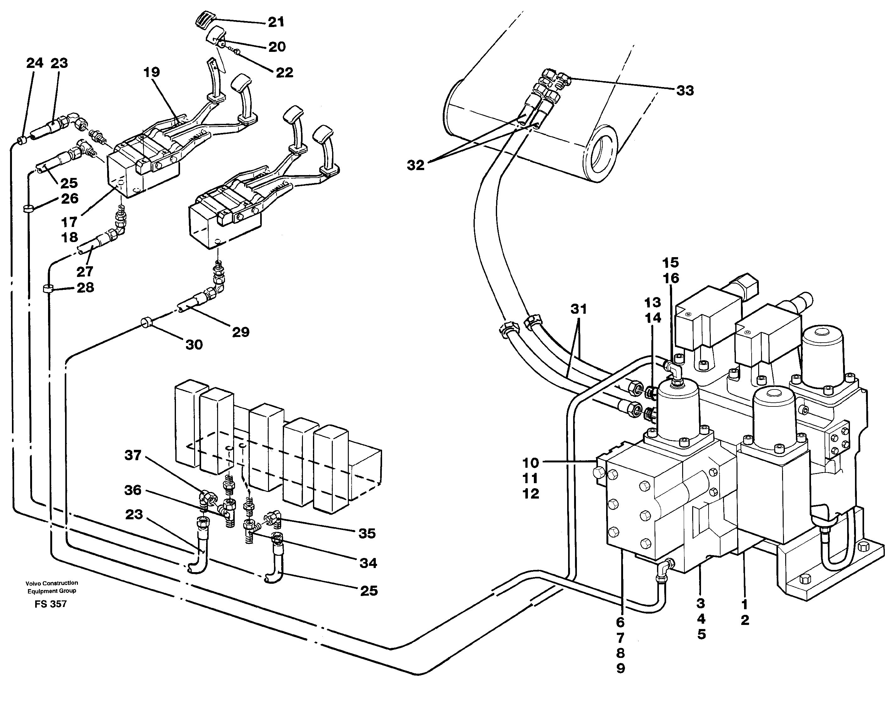 Hydraulics - slope bucketin base machine Pedal controlled  14247060 — volvo parts diagram