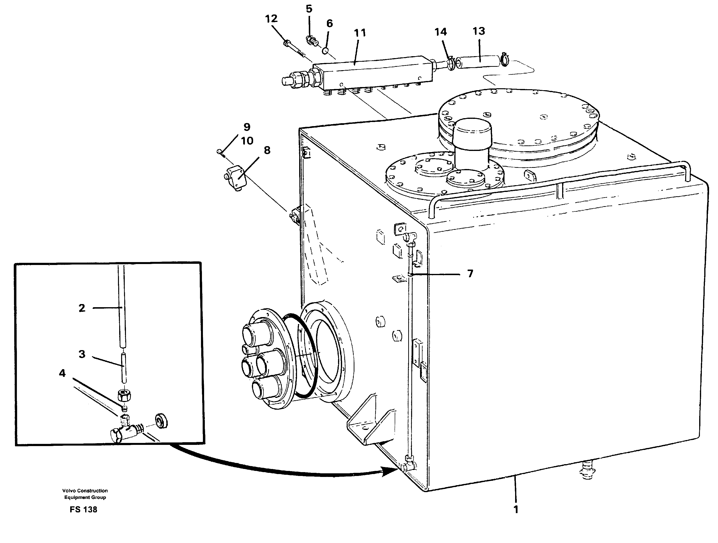 Hydraulic tank with electr. and connecions — volvo parts diagram