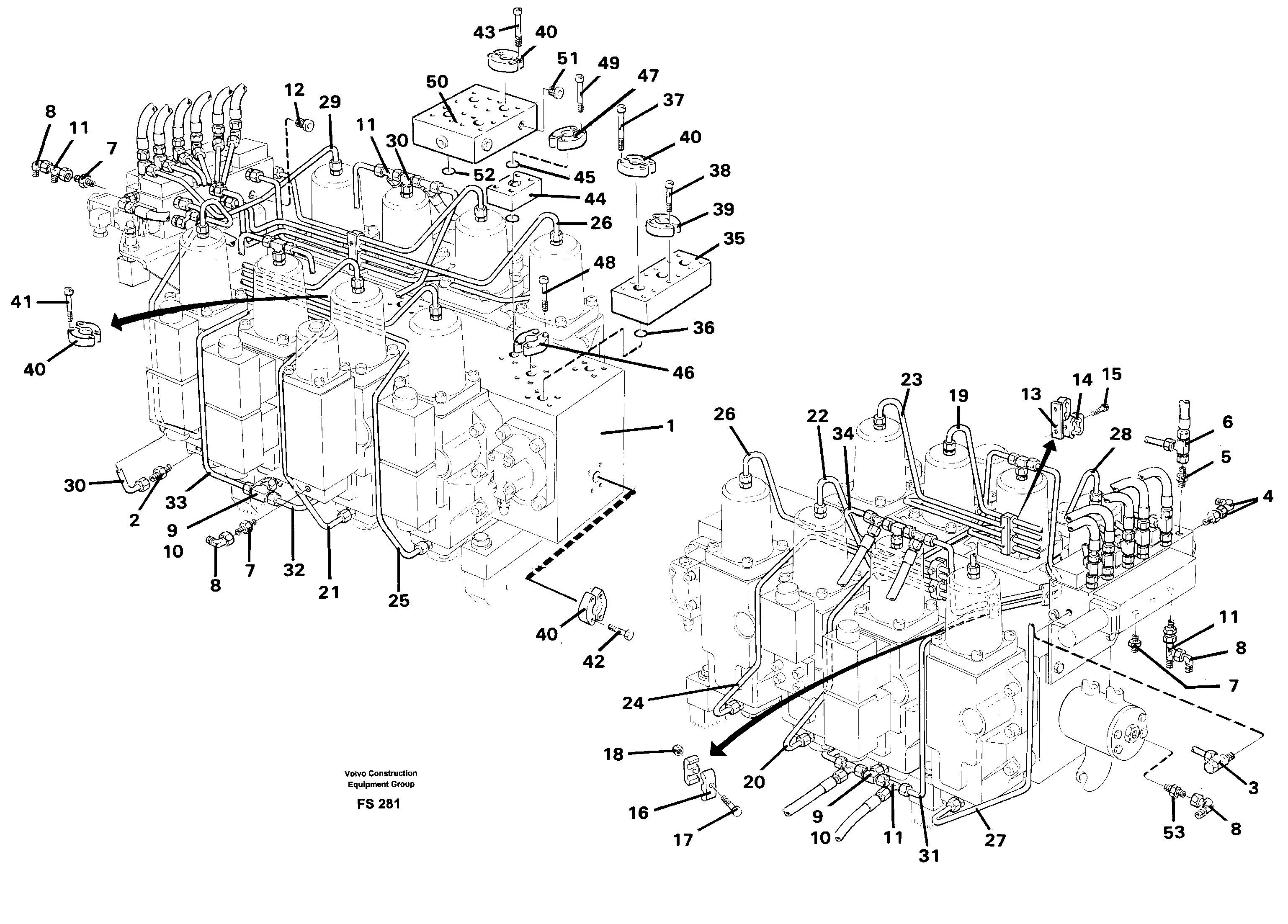 Main valve assembly incl connections and tubes — volvo parts diagram