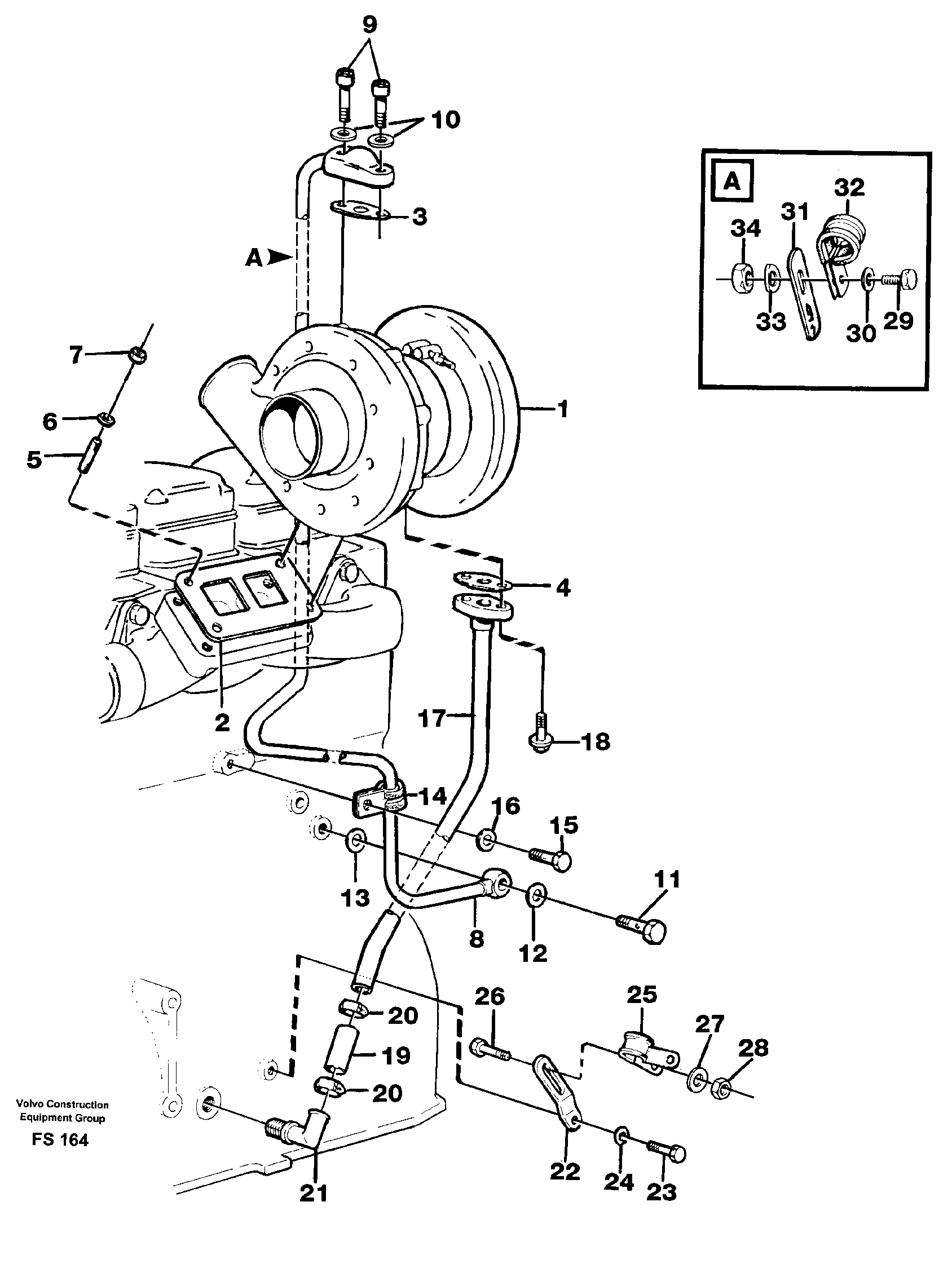 Turbocharger, fitting parts — volvo parts diagram
