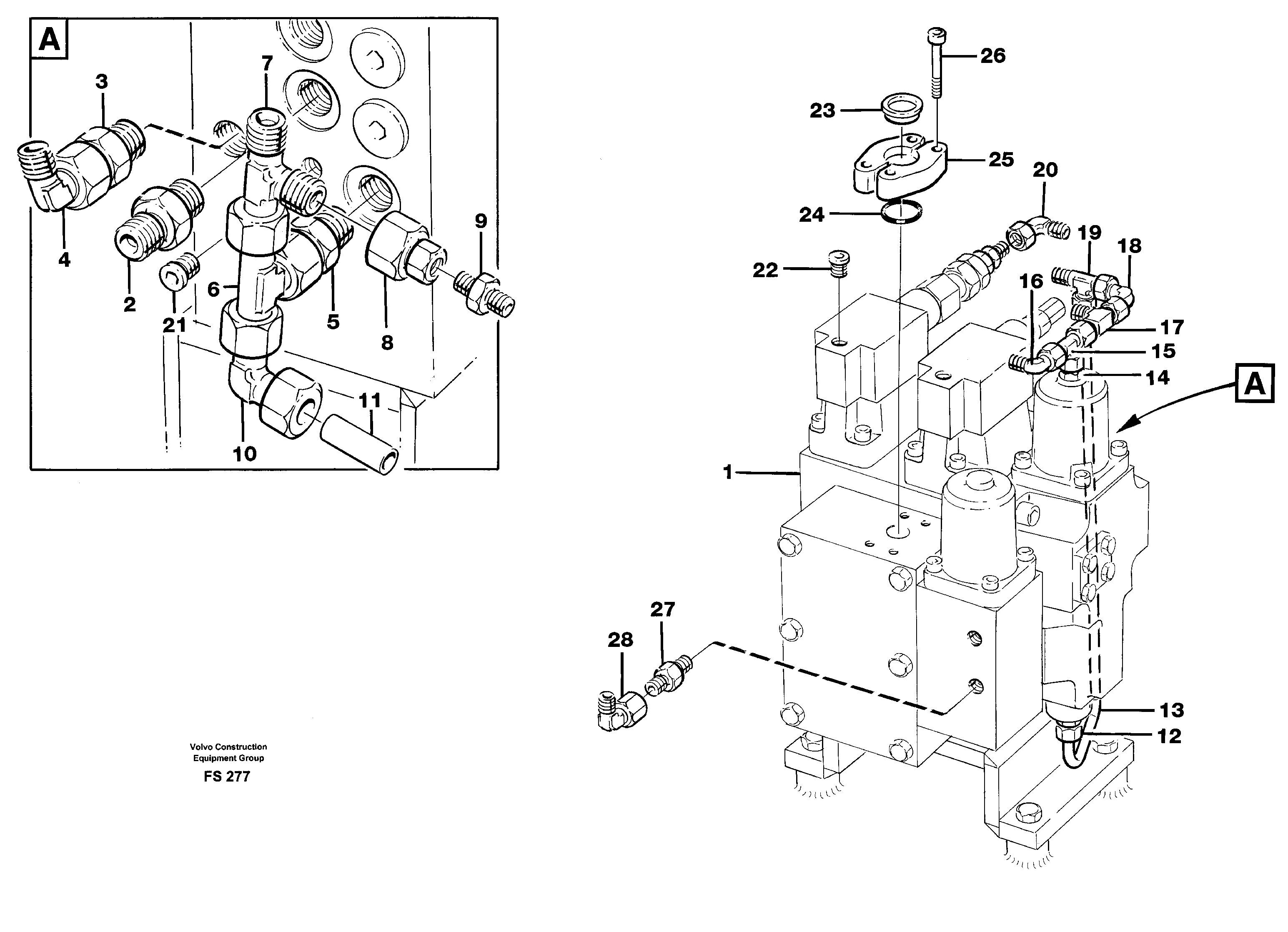 Slew valve assembly incl.tubes — volvo parts diagram