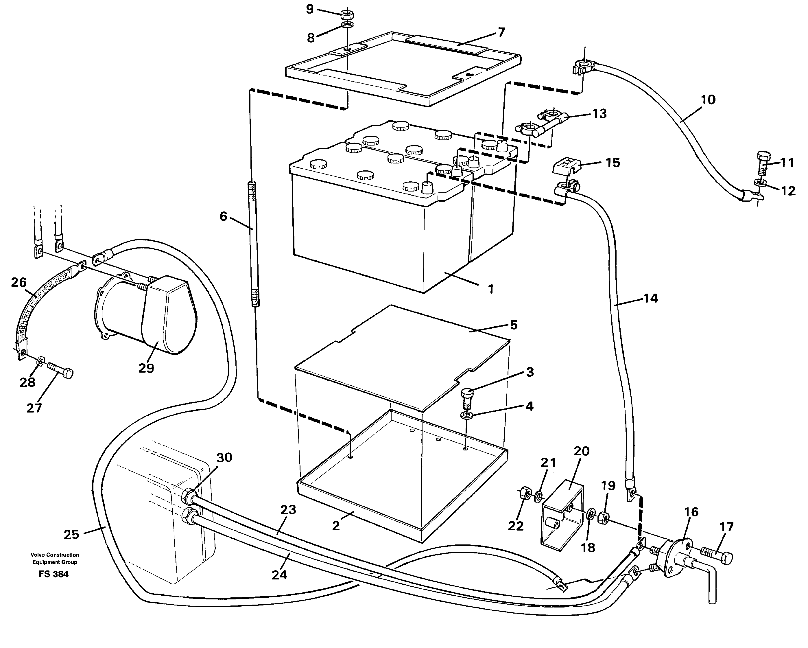 Battery, with assembling details — volvo parts diagram