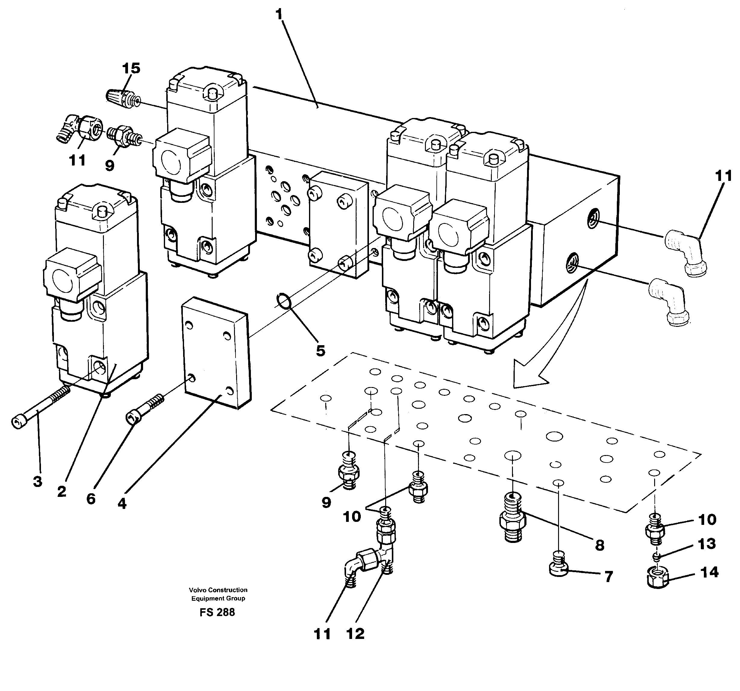 Valve assembly for control with con- nections — volvo parts diagram
