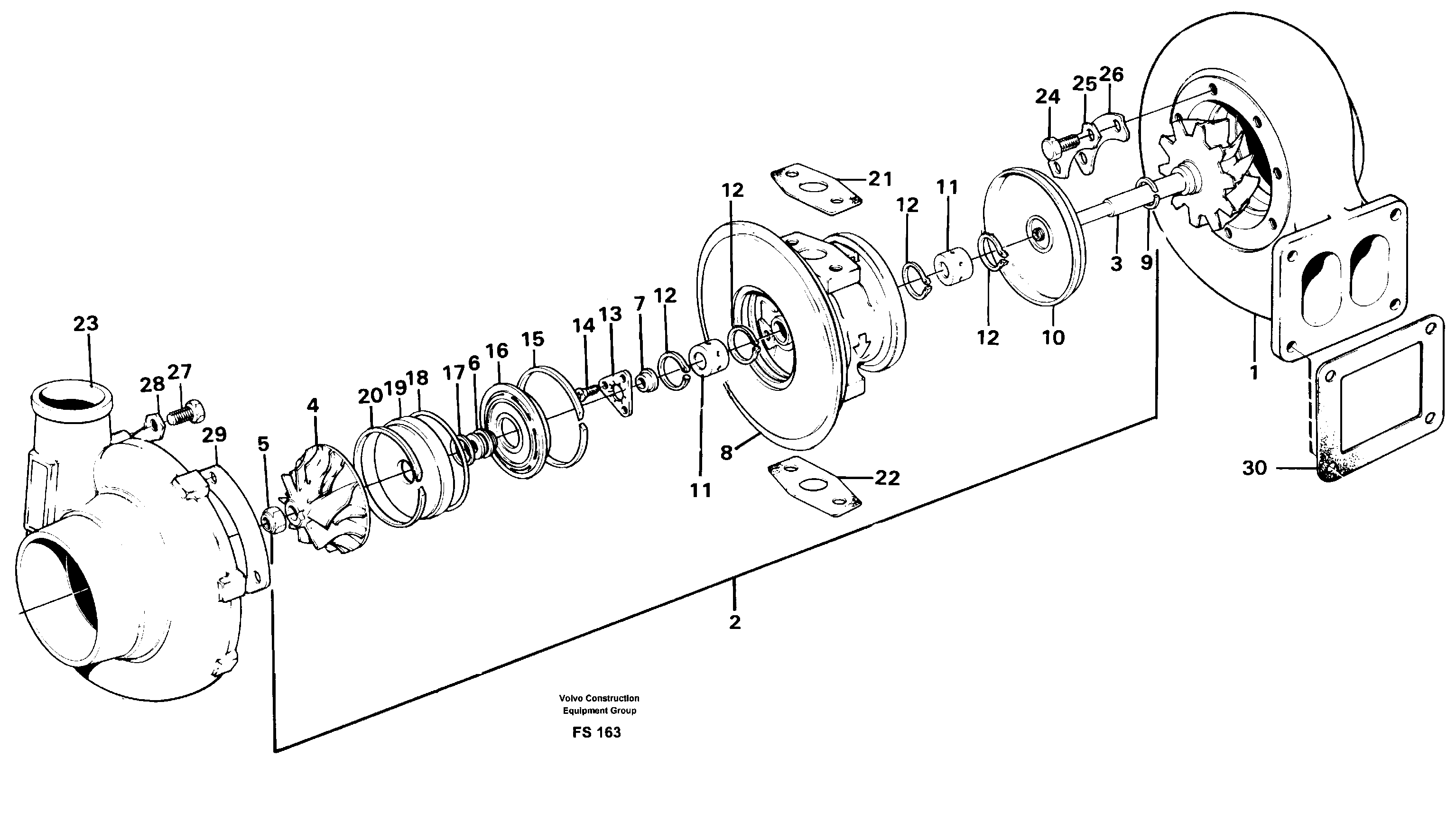 Turbocharger with fitting parts — volvo parts diagram