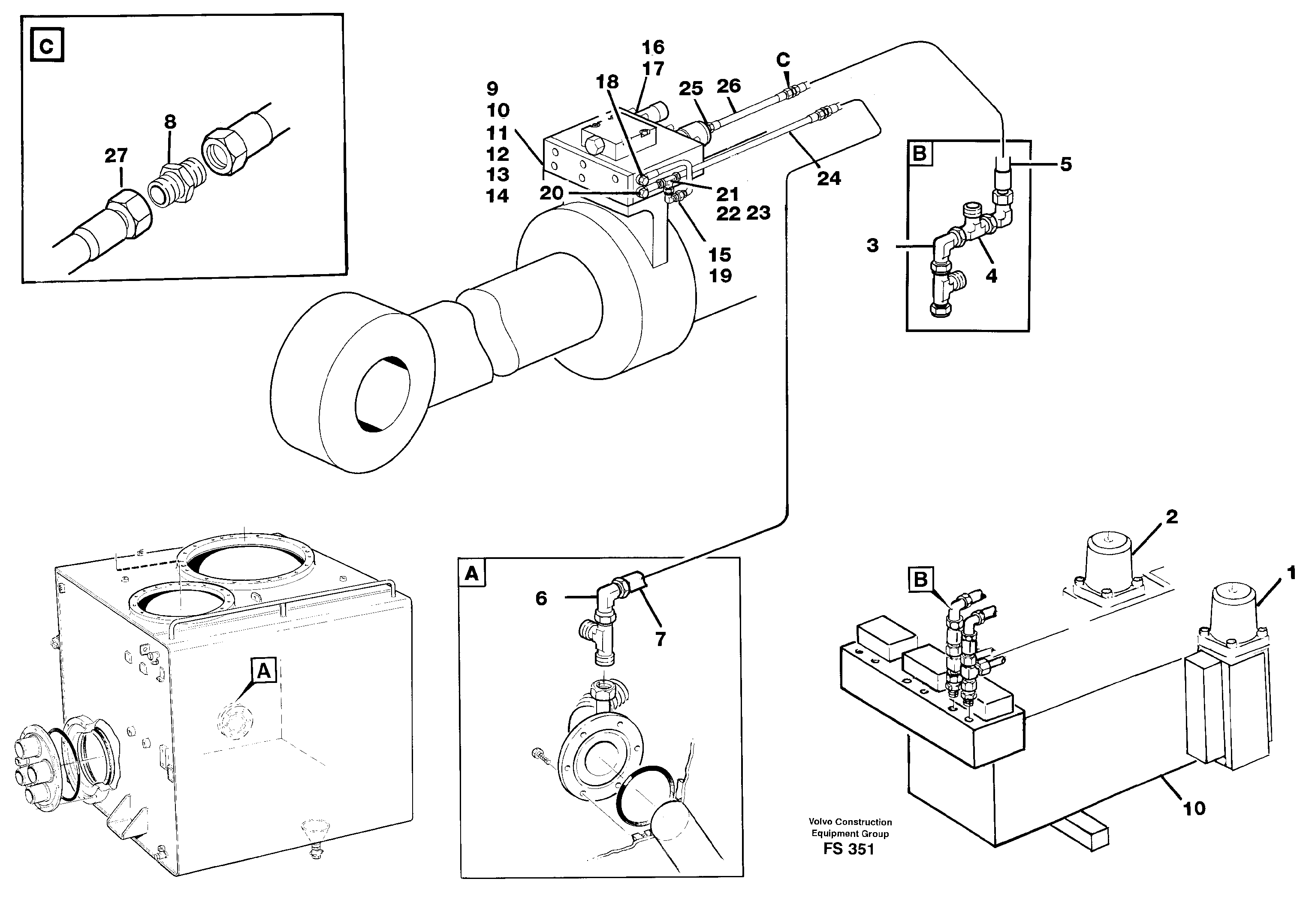 Hose rupture valve equip.dipper arm cylinder (piston rod side)  14260793 — volvo parts diagram