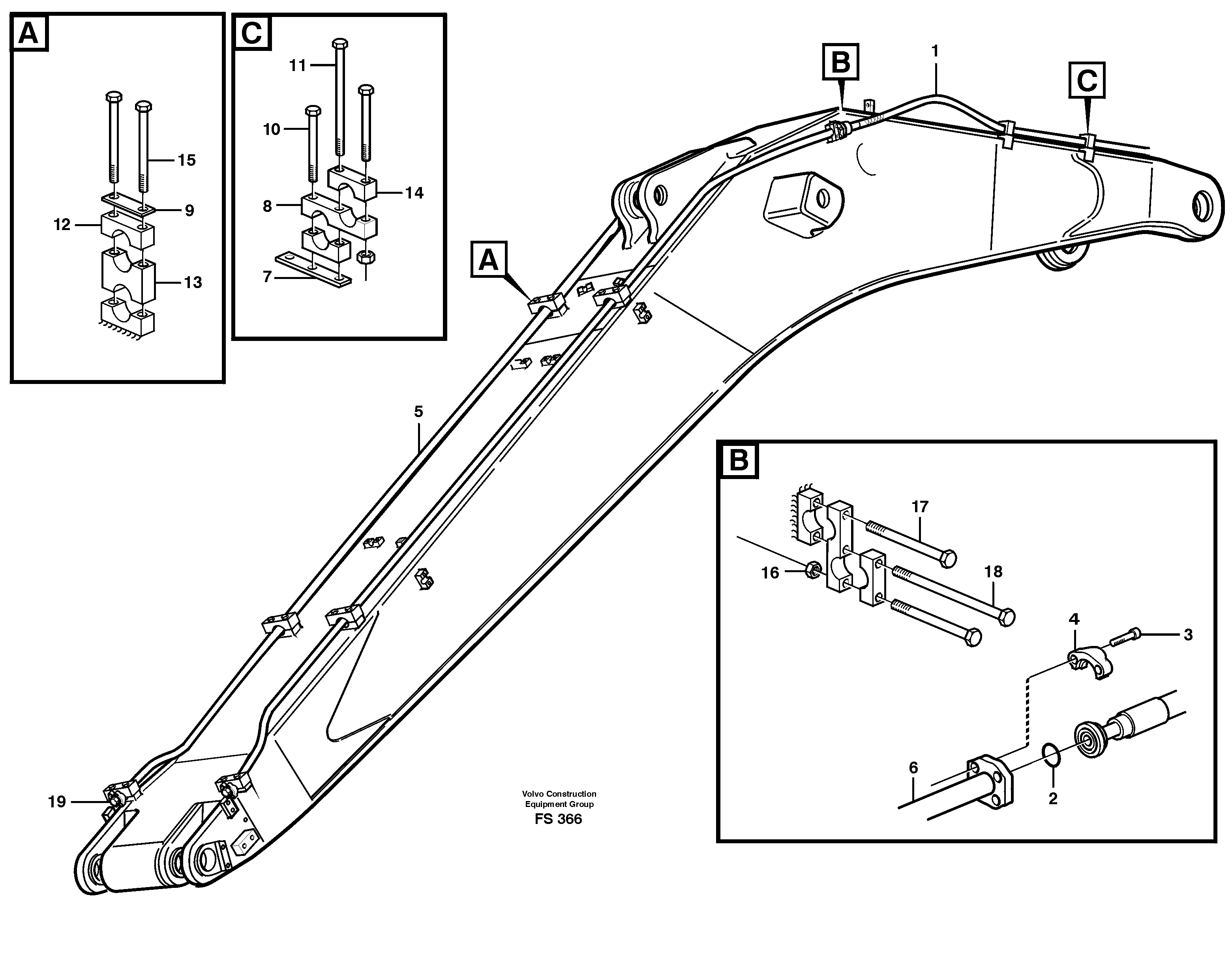 Hydraulics for hammer on boom 6.65 M  14258119 — volvo parts diagram