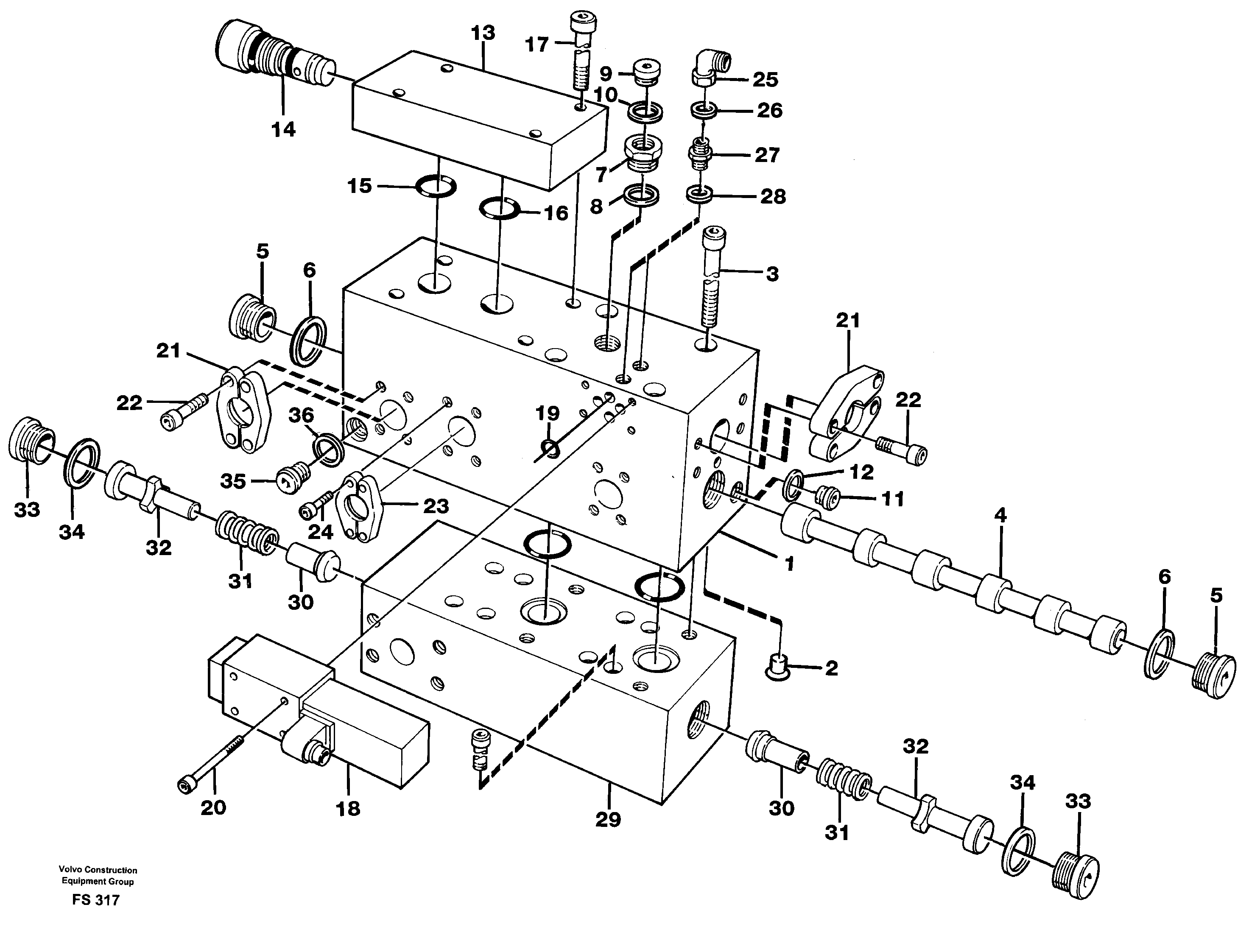 Control block for hydraulic hammer.  SER NO -1389 = 14258370, SER NO 1390- = 14260168 — volvo parts diagram