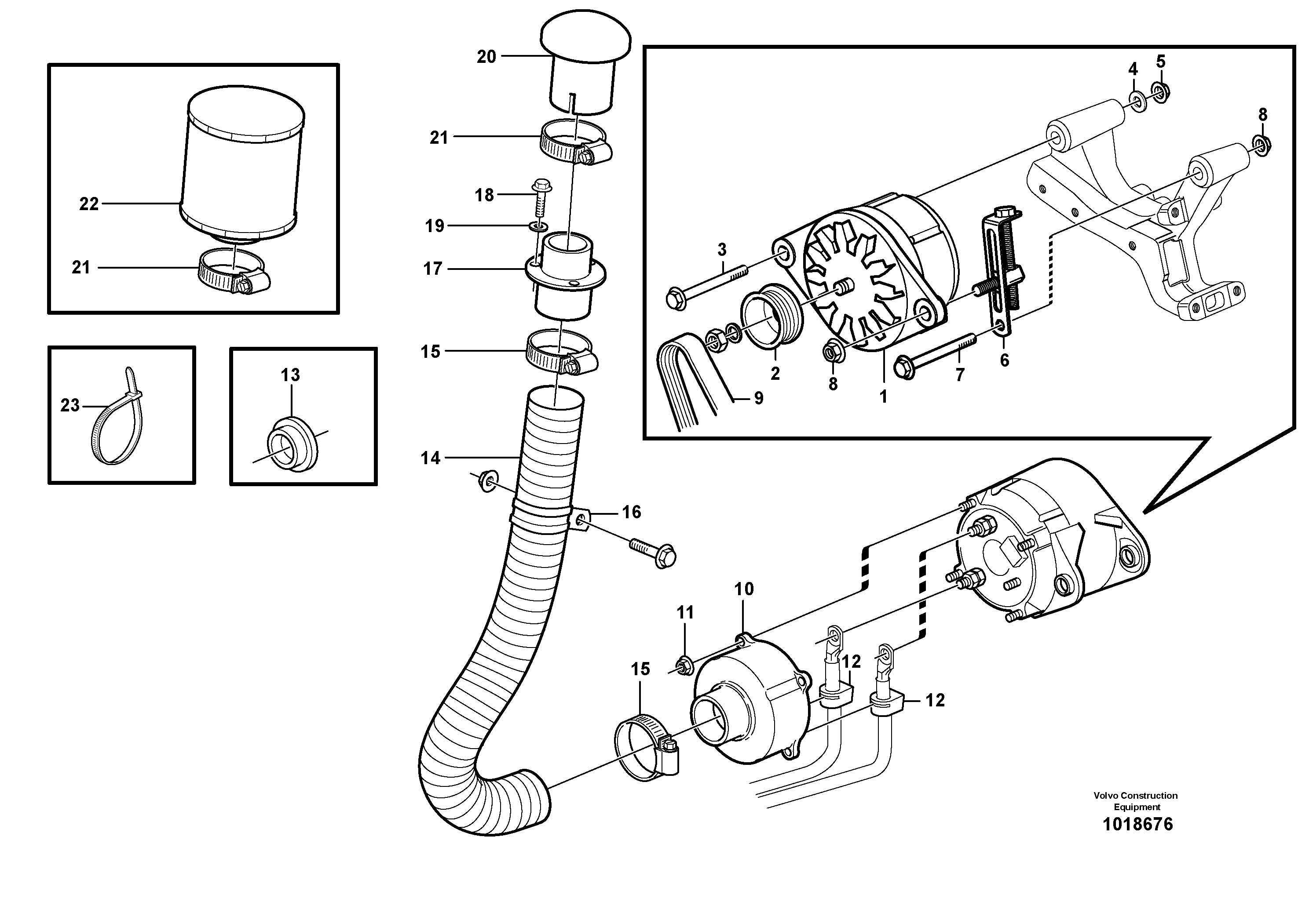Alternator with assembling details — volvo parts diagram