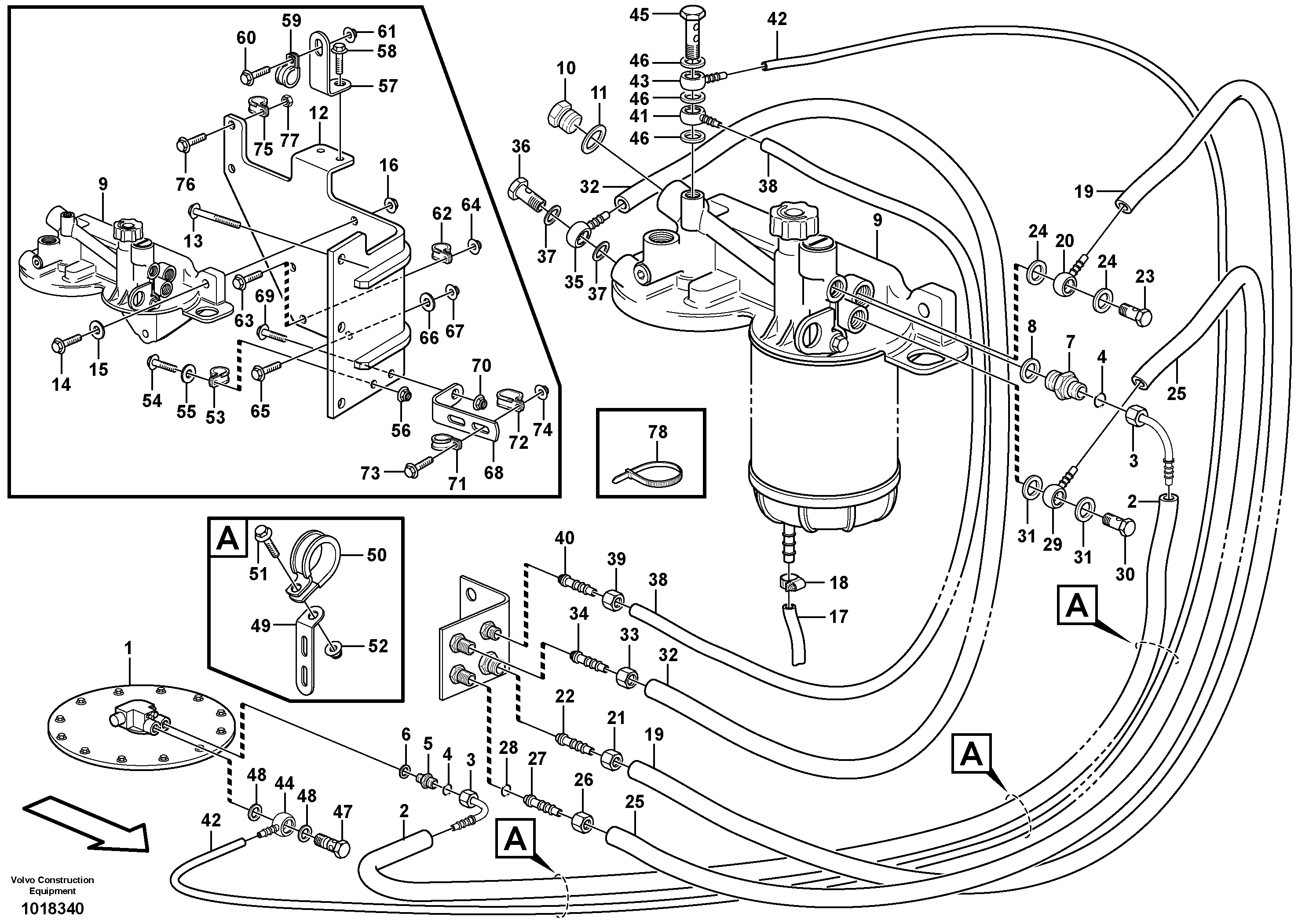 Fuel line, fuel tank - filter - connection point — volvo parts diagram