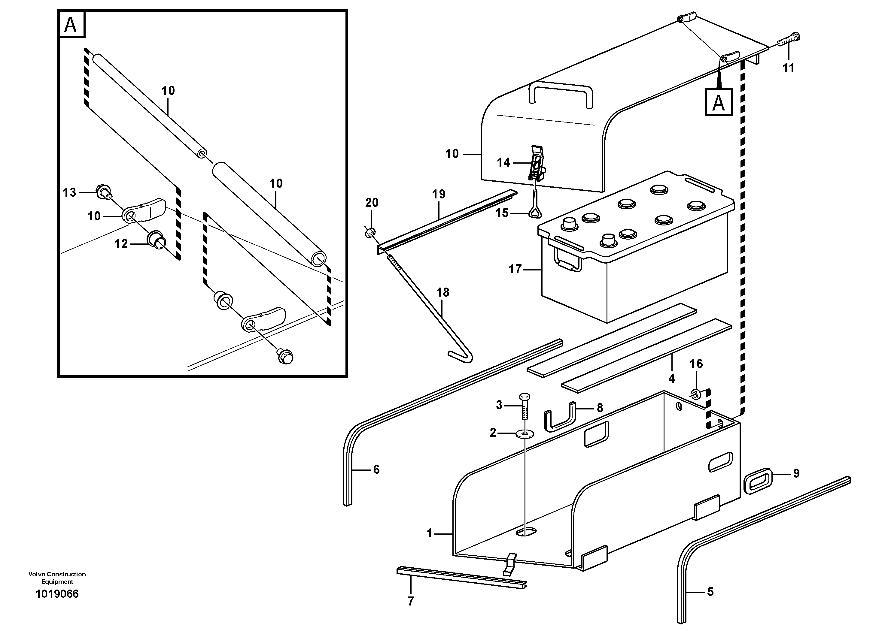 Battery box with fitting parts — volvo parts diagram